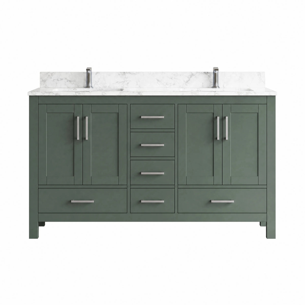 60" Deep Olive Green Double Sink Bathroom Vanity with Engineering Stone Top & 2 Basins