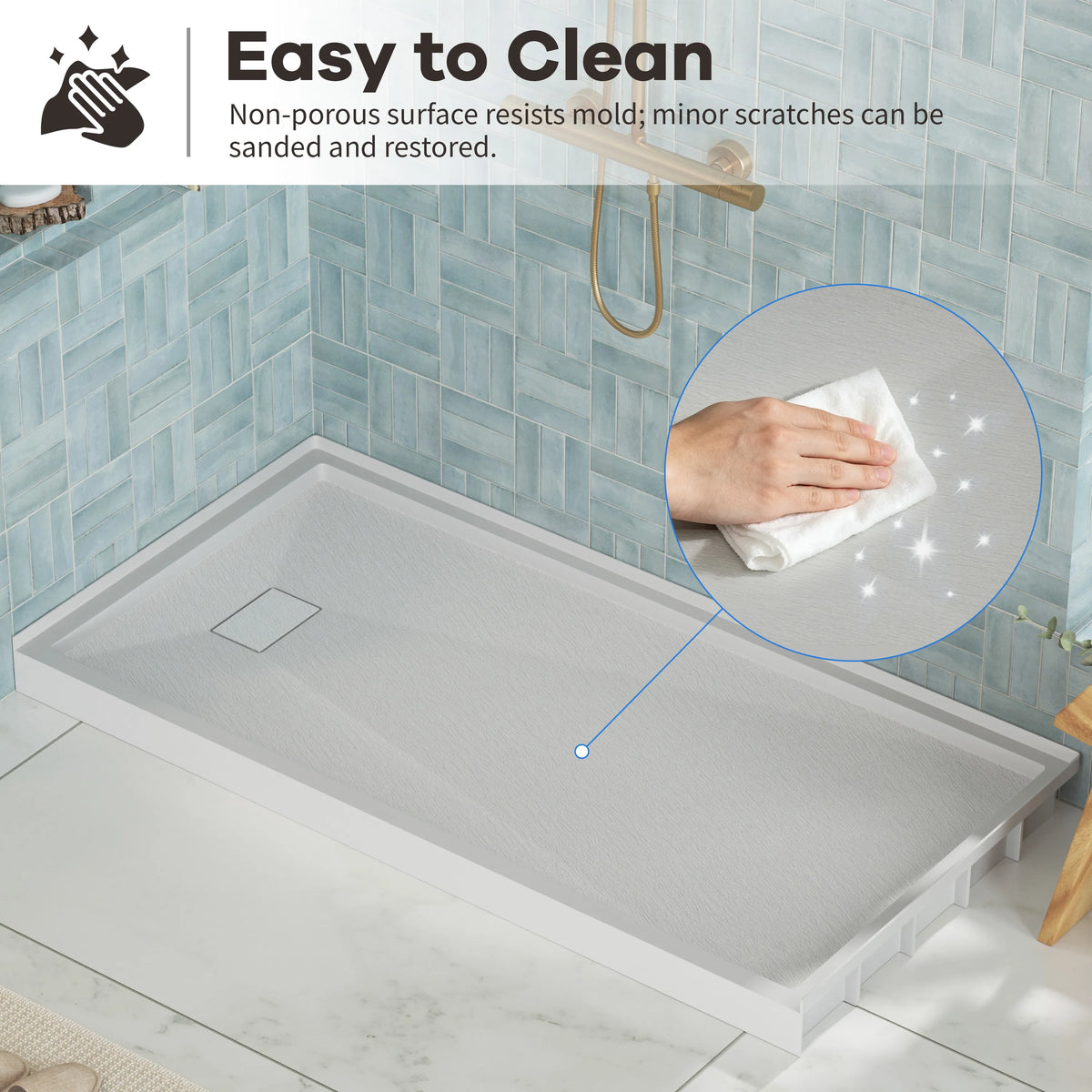 60"x30"/32" Grey One-Piece SMC Shower Pan Base with Anti-Slip Texture