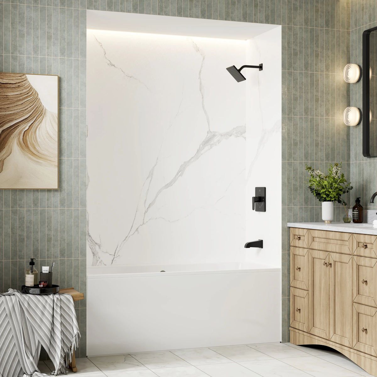 60"x36"x75"/96" Matte White with Marble Texture SMC Shower Wall Panel Kit
