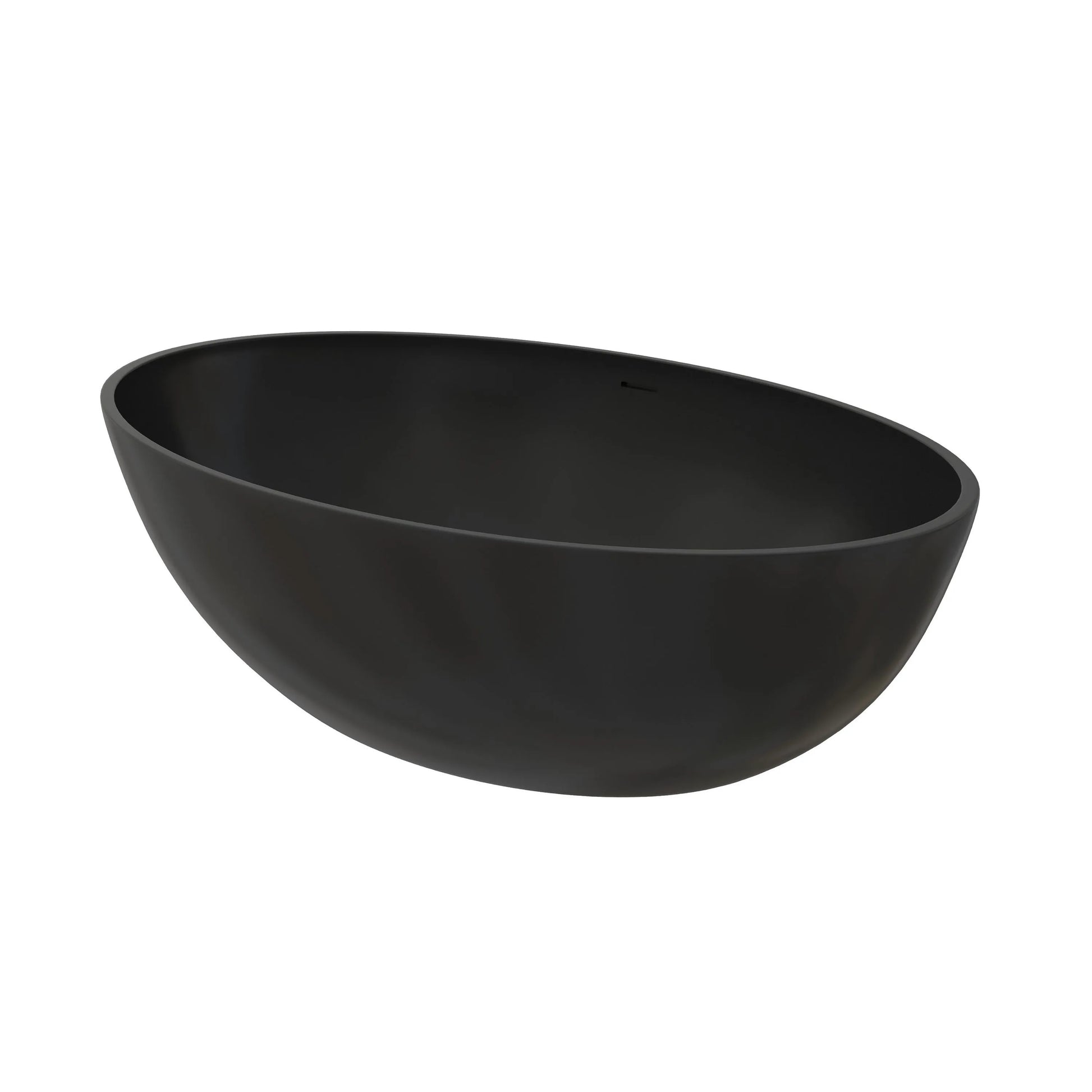 67" Matte Black Oval Solid Surface Freestanding Bathtub with Overflow and Central Drain