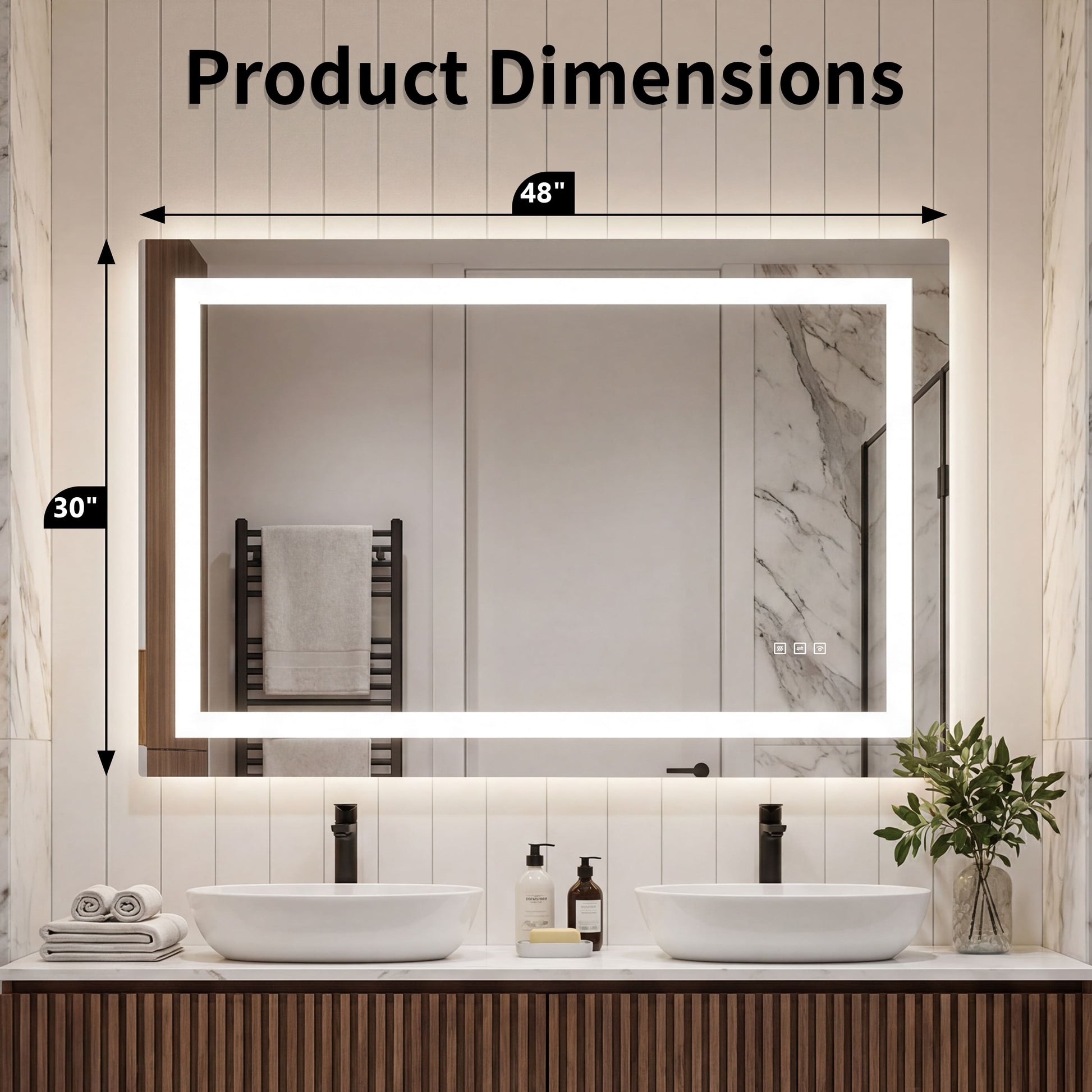 Dual Lighting LED Bathroom Mirror with Touch Dimming, Anti Fog
