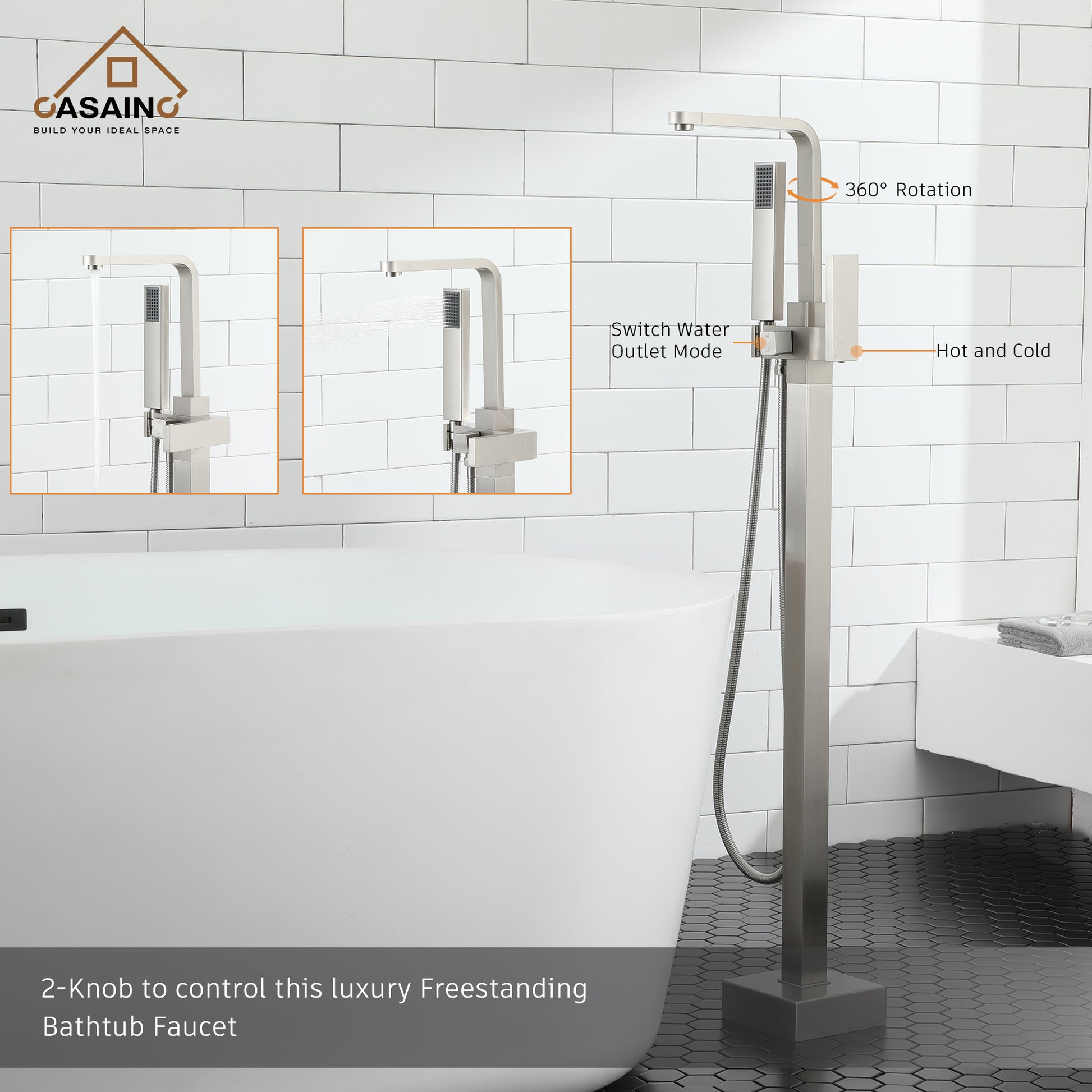Floor Mount Tub Filler with Handheld Shower Head