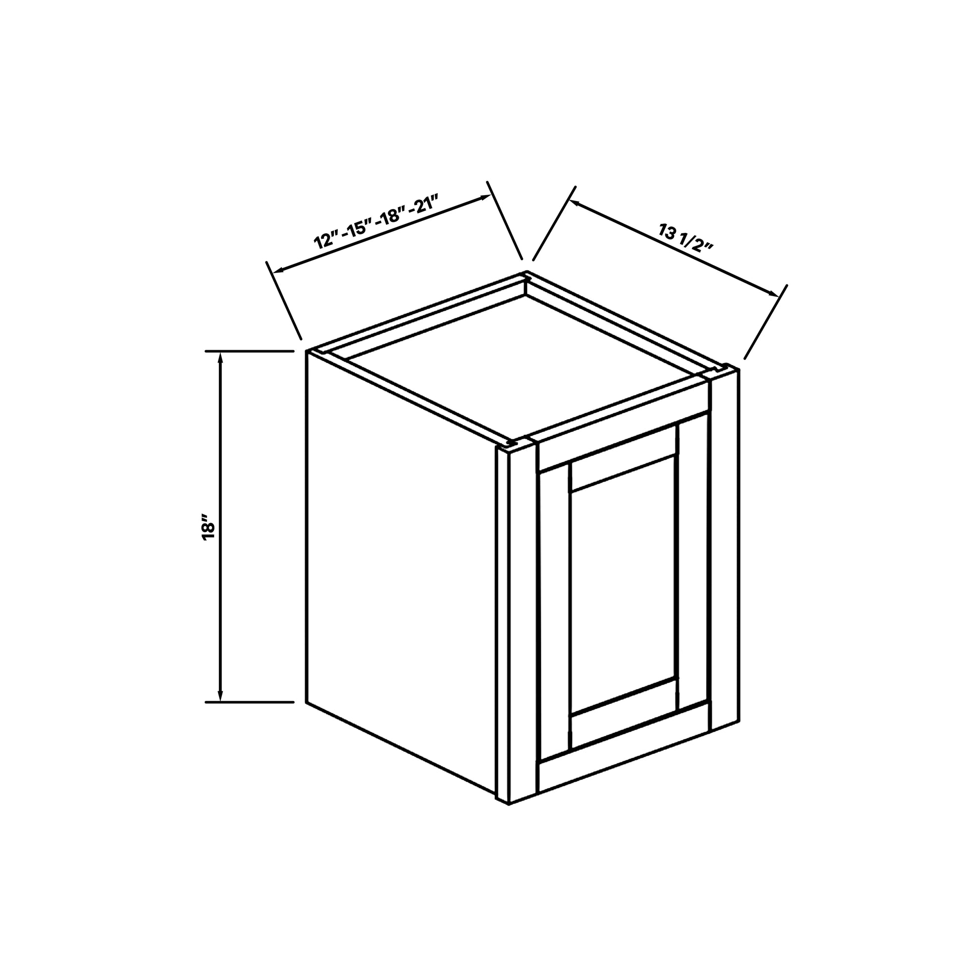 Inset Origami White RTA 12-21"W x 18"H x 13.5"D 4-Size Single Door Wall Cabinet