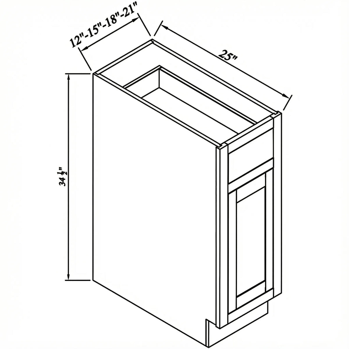 Inset Origami White RTA 12-21"W x 34.5"H x 25"D 4-Size Single Drawer Base Cabinet with 1 Door