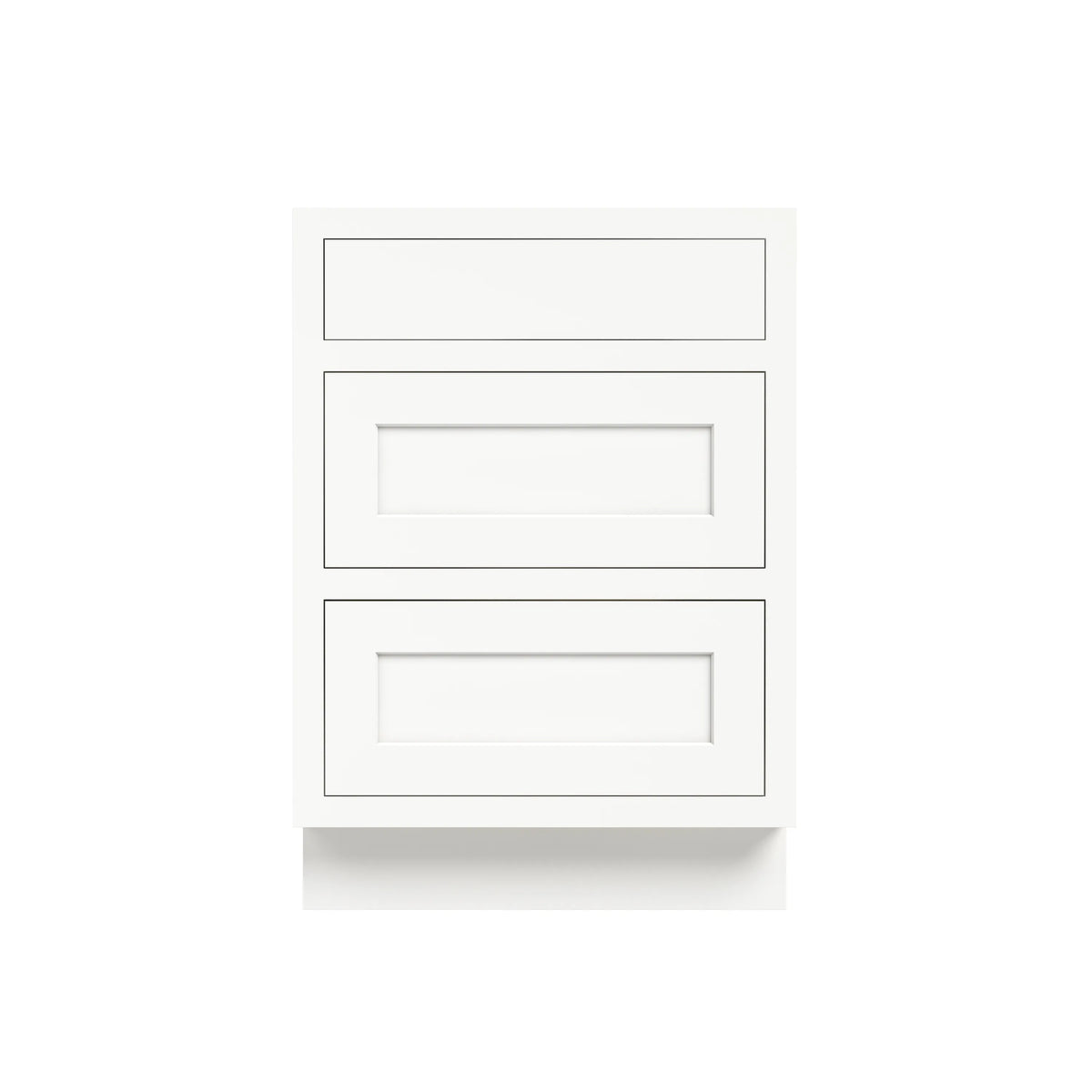 Inset Origami White RTA 12-36"W x 34.5"H x 25"D 9-Size Base Cabinet with 3 Drawers