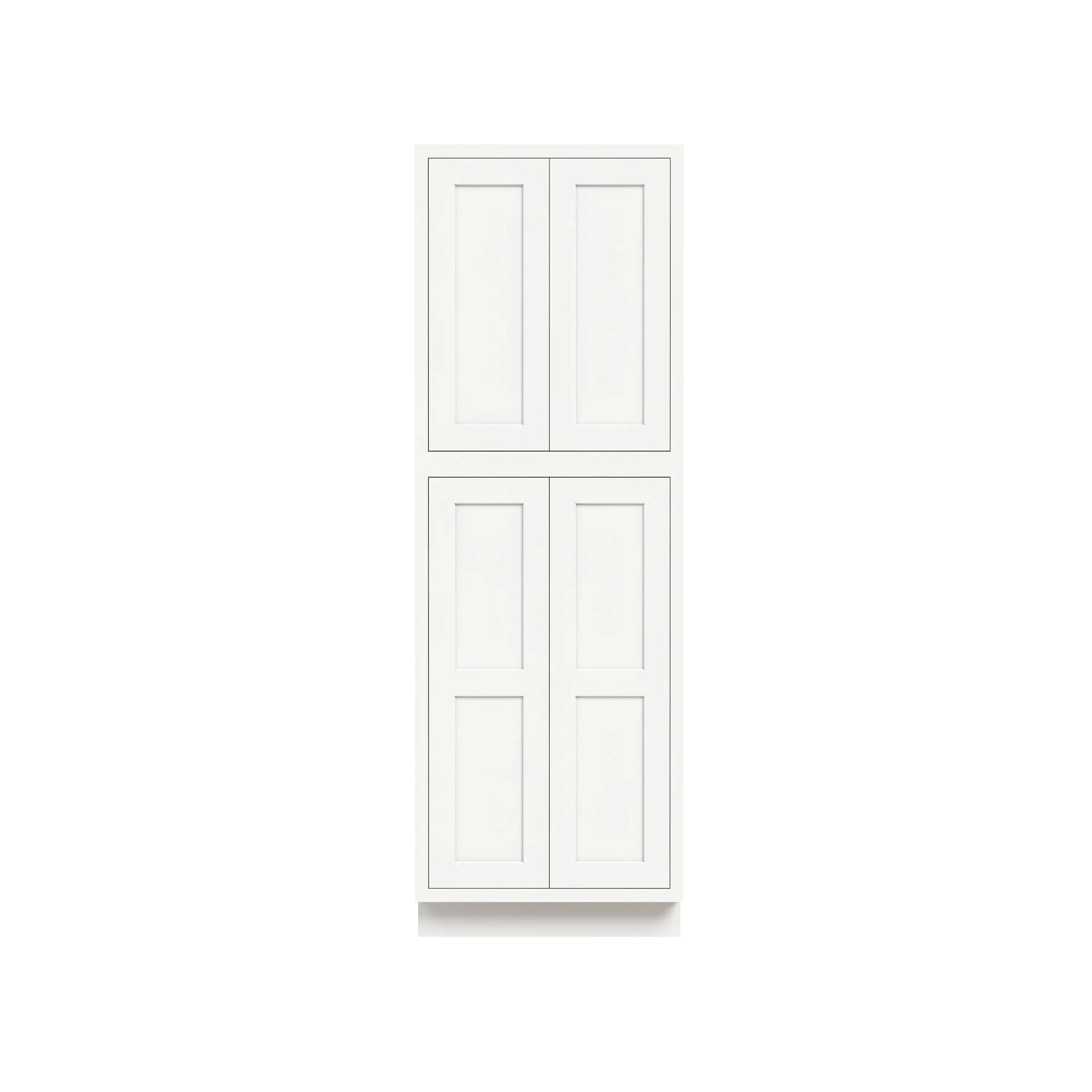 Inset Origami White RTA 24-36"W x 84-96"H x 25"D 9-Size Pantry Cabinet with 4 Doors and 4 Shelves