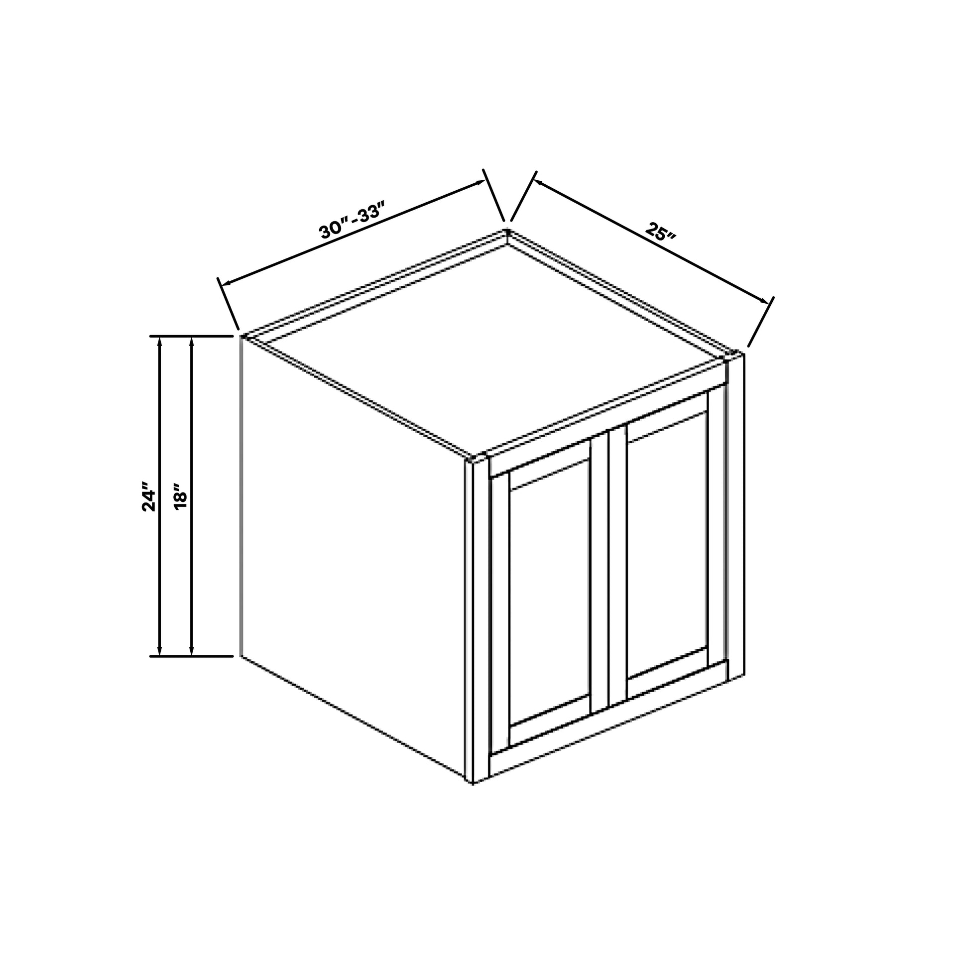 Inset Origami White RTA 30-36"W x 12-24"H x 25"D 7-Size Double Doors Wall Cabinet