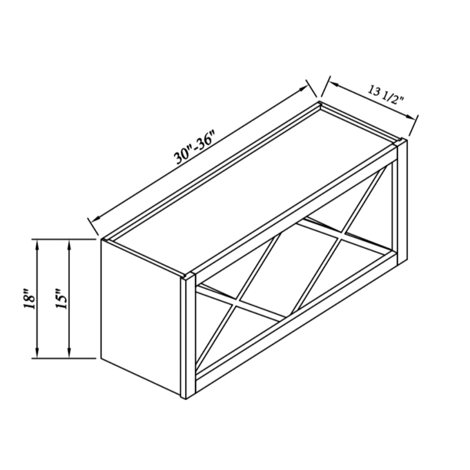 Inset Origami White RTA 30-36"W x 15-18"H x 13.5"D 4-Size X-Shaped Wine Grid Wall Rack Cabinet