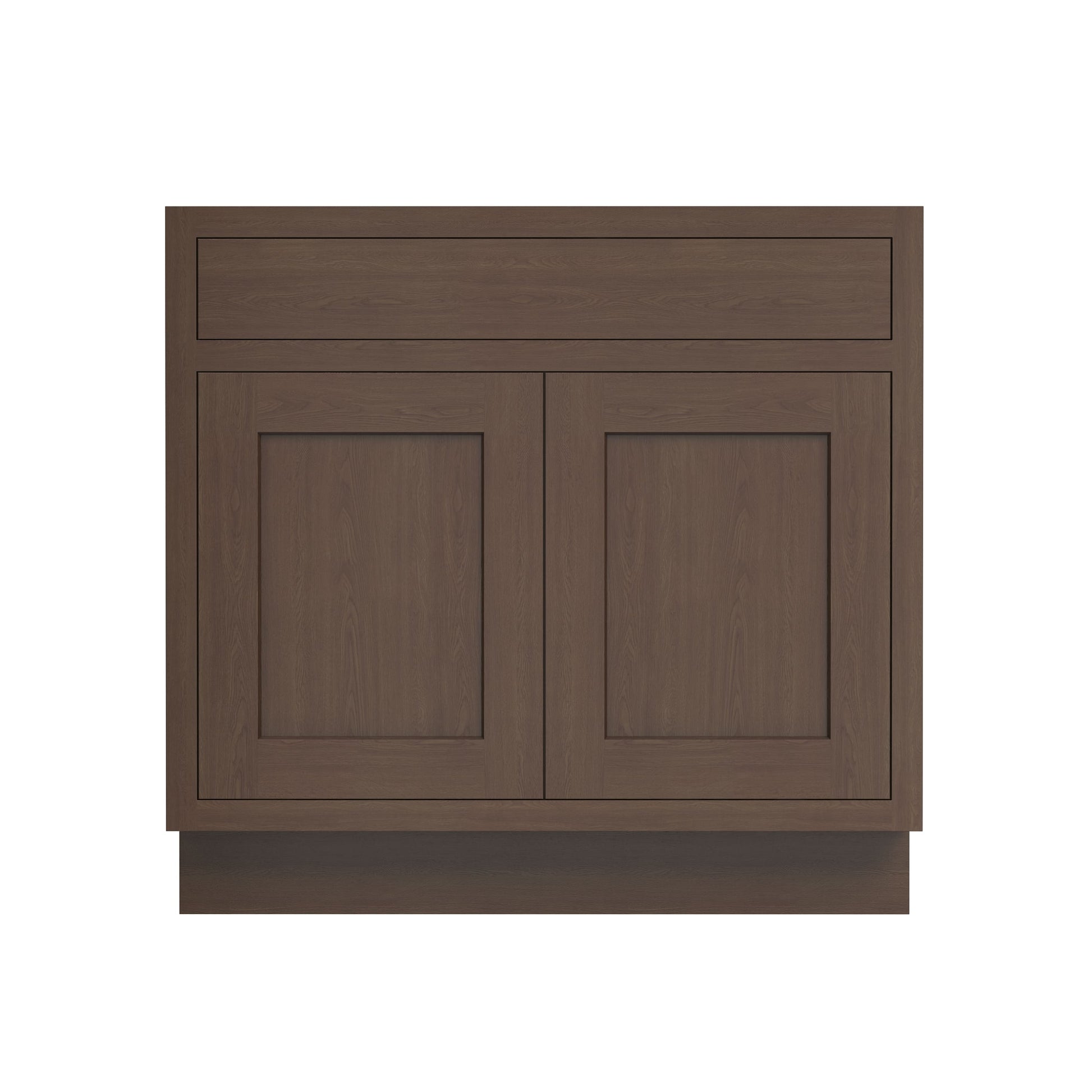 Inset Truffle Brown RTA 24-36"W x 34.5"H x 25"D 5-Size Sink Base Cabinet with 2 Doors and 1 False Drawer