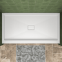 One-piece White Shower Base with Flamed Rock Slip-Resistant Surface, Center Drain