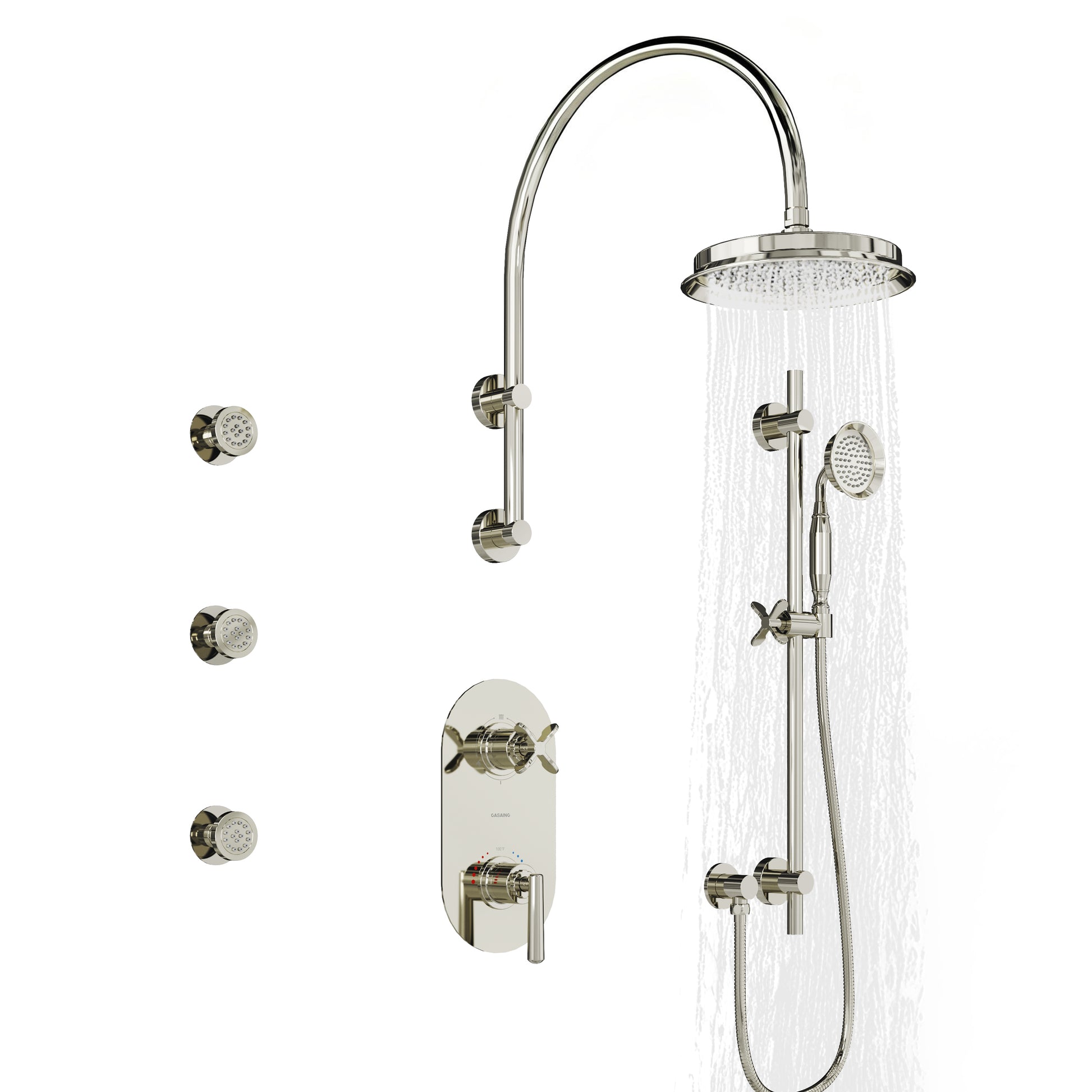 9" Rainfall Thermostatic 3-Function Shower System with Slide Bar & Body Jets