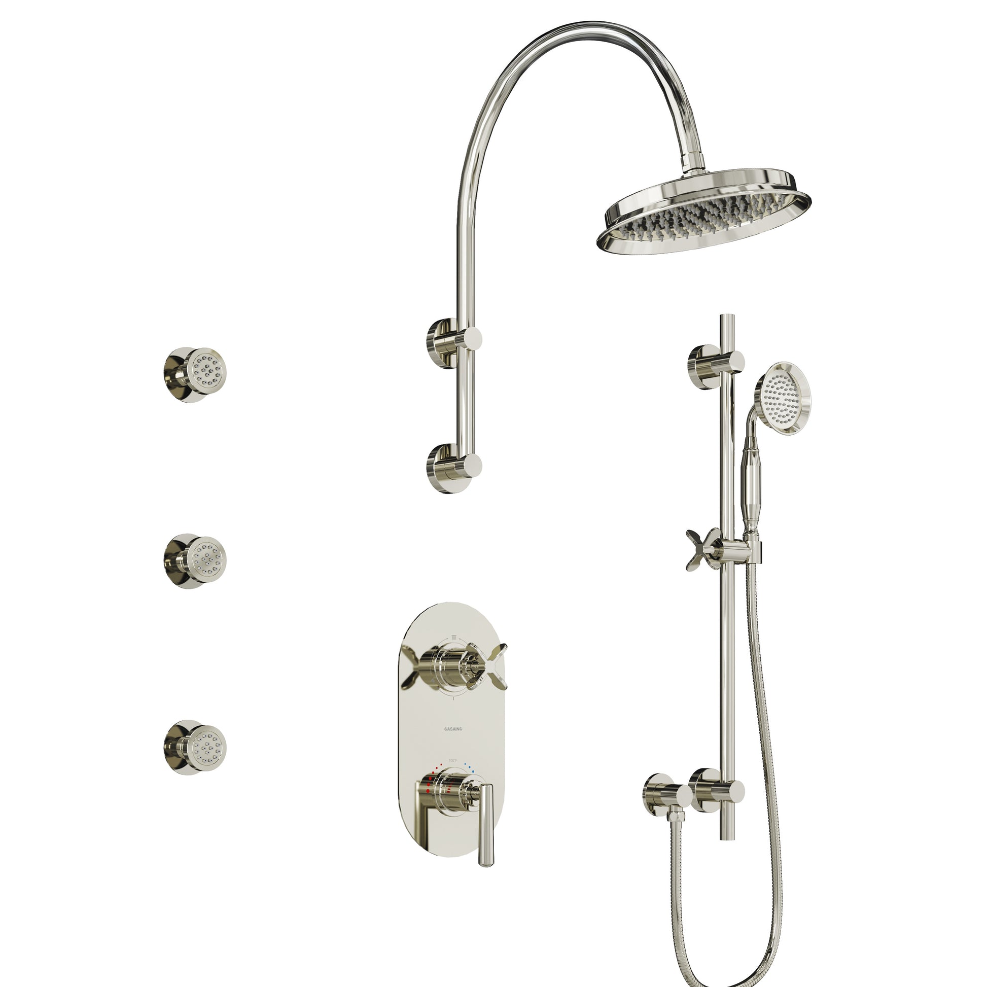 9" Rainfall Thermostatic 3-Function Shower System with Slide Bar & Body Jets