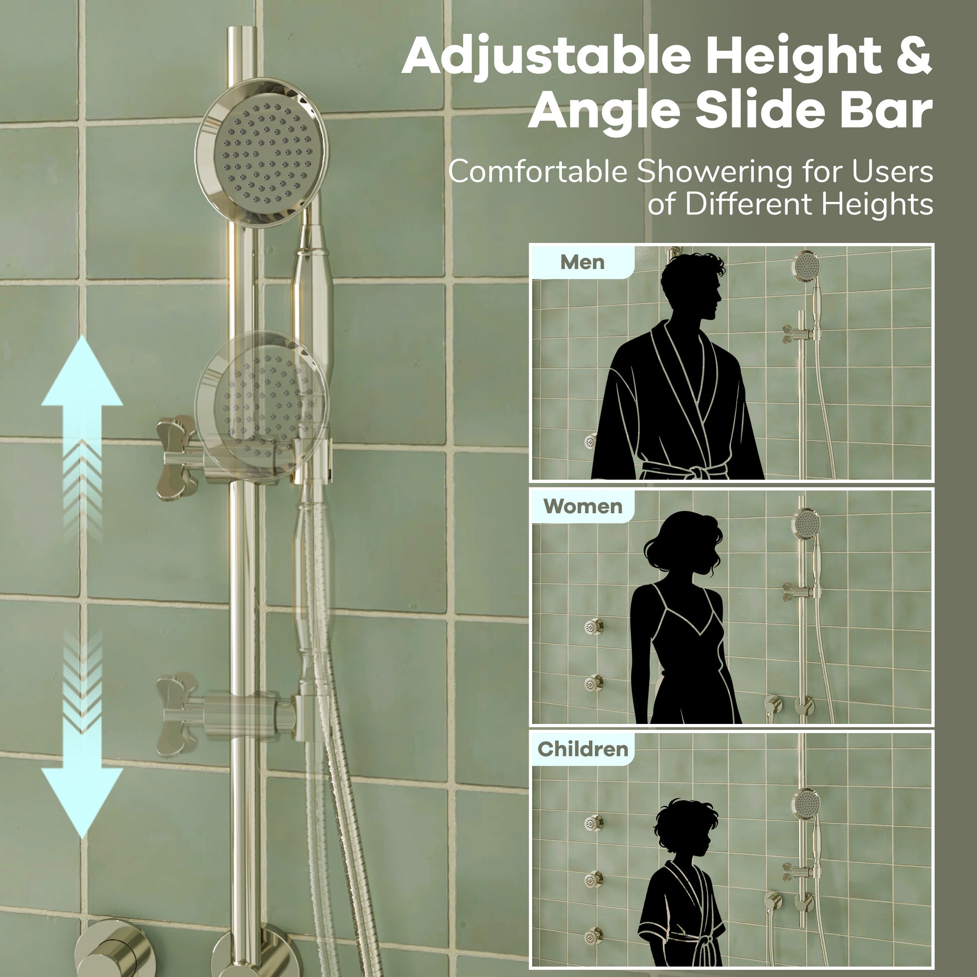 9" Rainfall Thermostatic 3-Function Shower System with Slide Bar & Body Jets