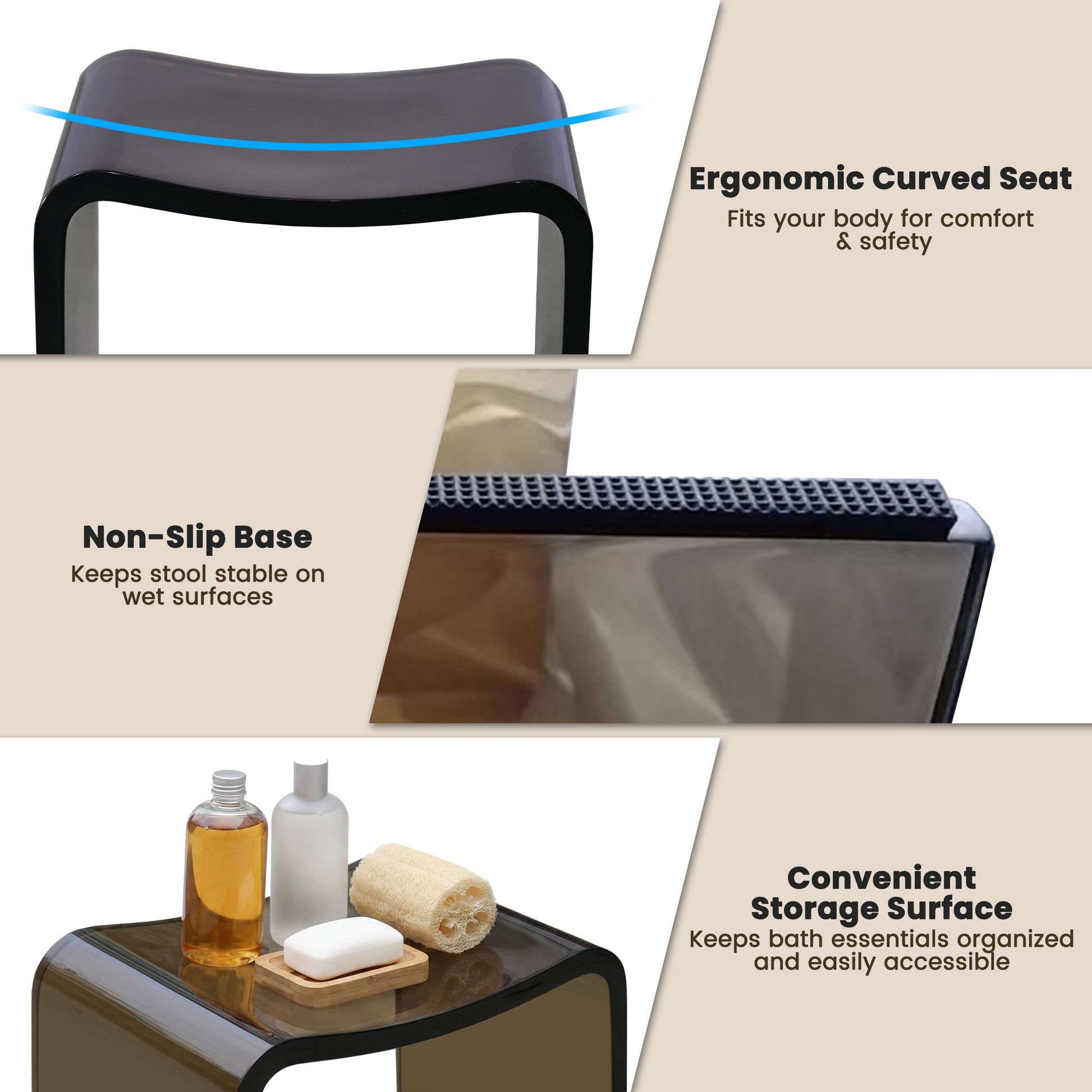 Resin Stone Freestanding Shower Stool with Gently Curved Seat