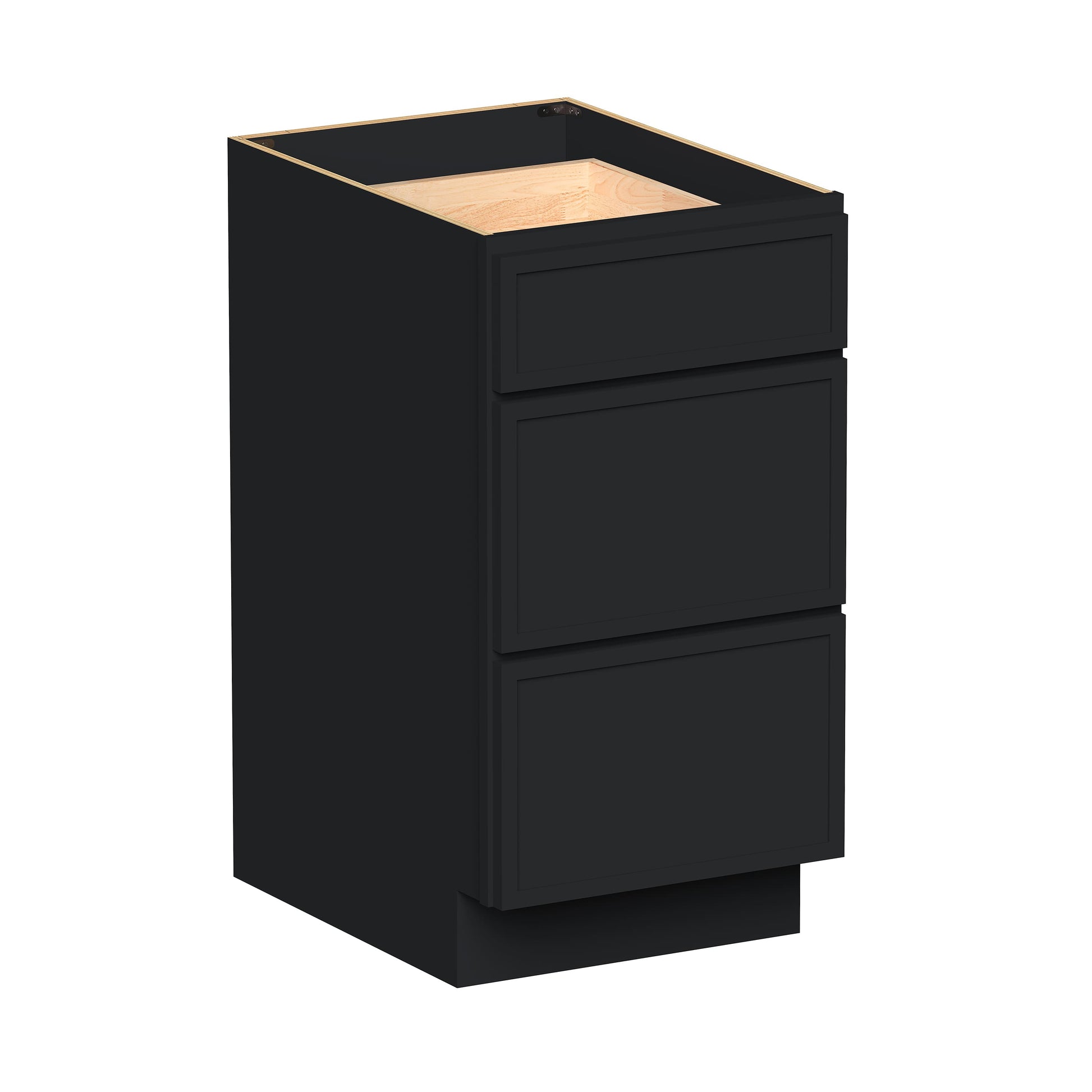Slim Ebony Black Shaker RTA 12"-36"W x 34.5"H x 24"D 9-Size Drawer Base Cabinet with 3 Drawers