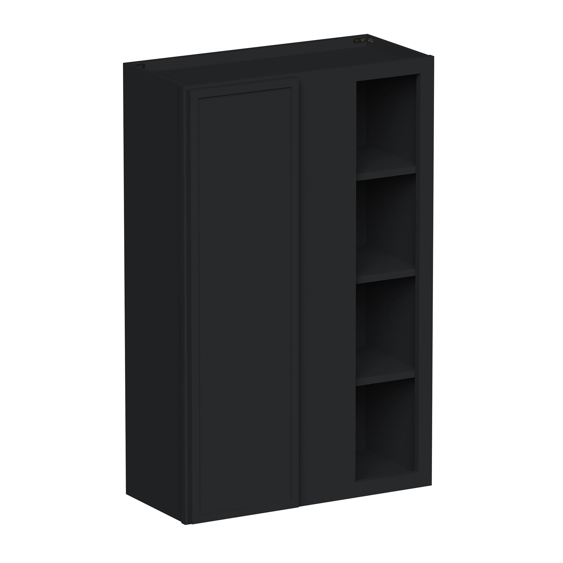 Slim Ebony Black Shaker RTA 27"W x 30"/36"/42"H x 12"D Standard Corner Wall Cabinet with Shelves