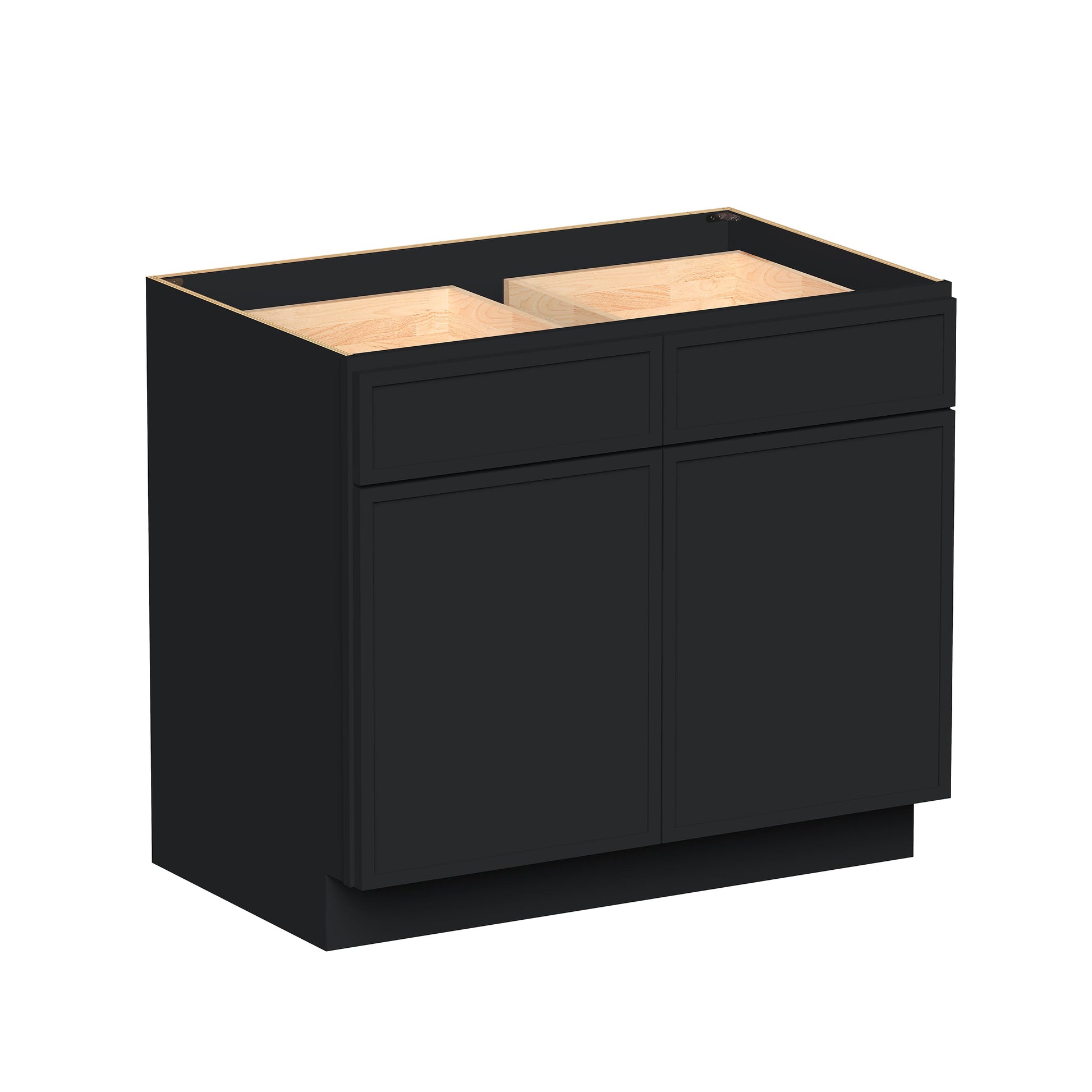 Slim Ebony Black Shaker RTA 33"/36"/39"/42"W x 34.5"H x 24"D Standard Base Cabinet with 2 Drawers and 2 Doors