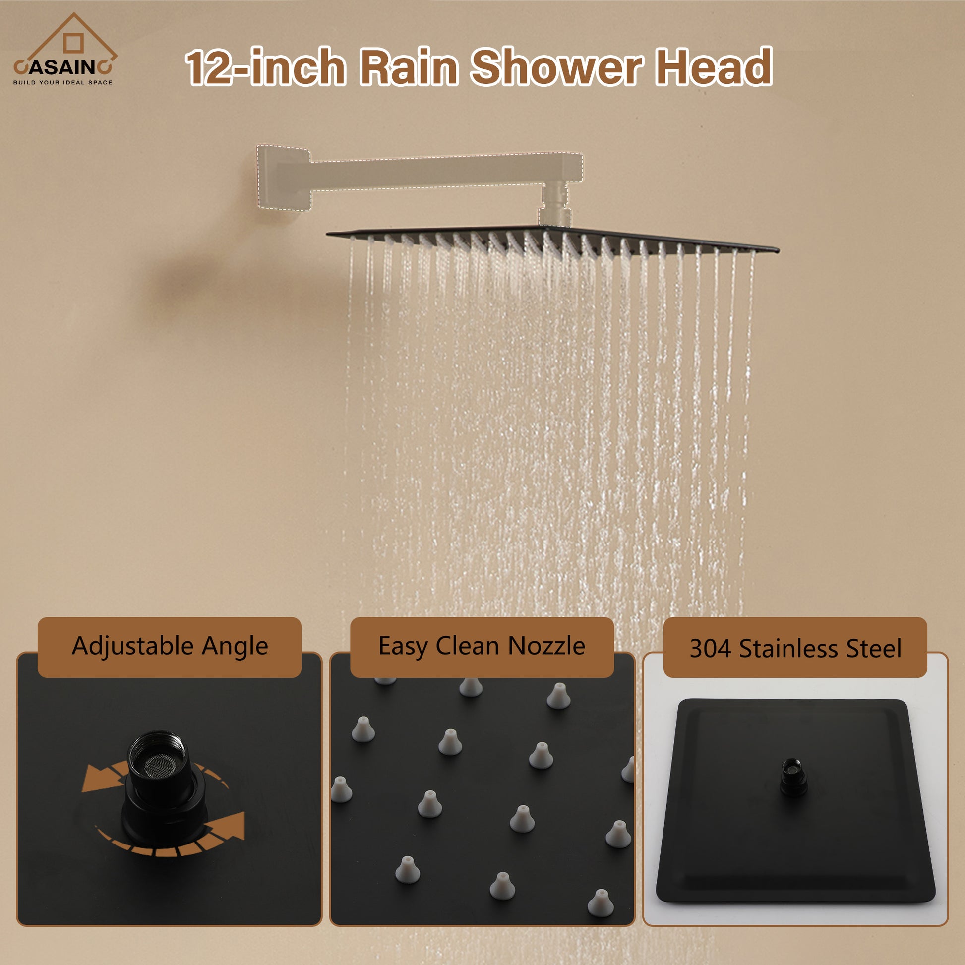10"/12" Rain Shower Head Stainless Steel Square Showerhead