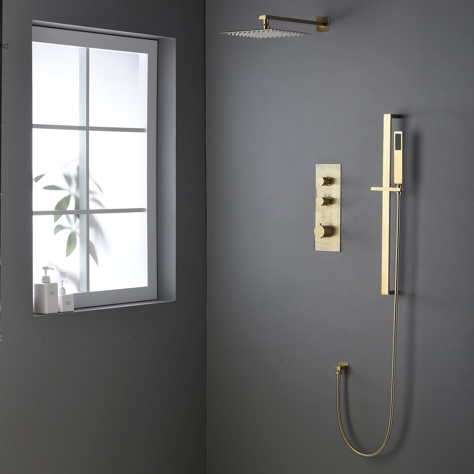 10" Thermostatic Shower System with Hand Shower & Slide Bar