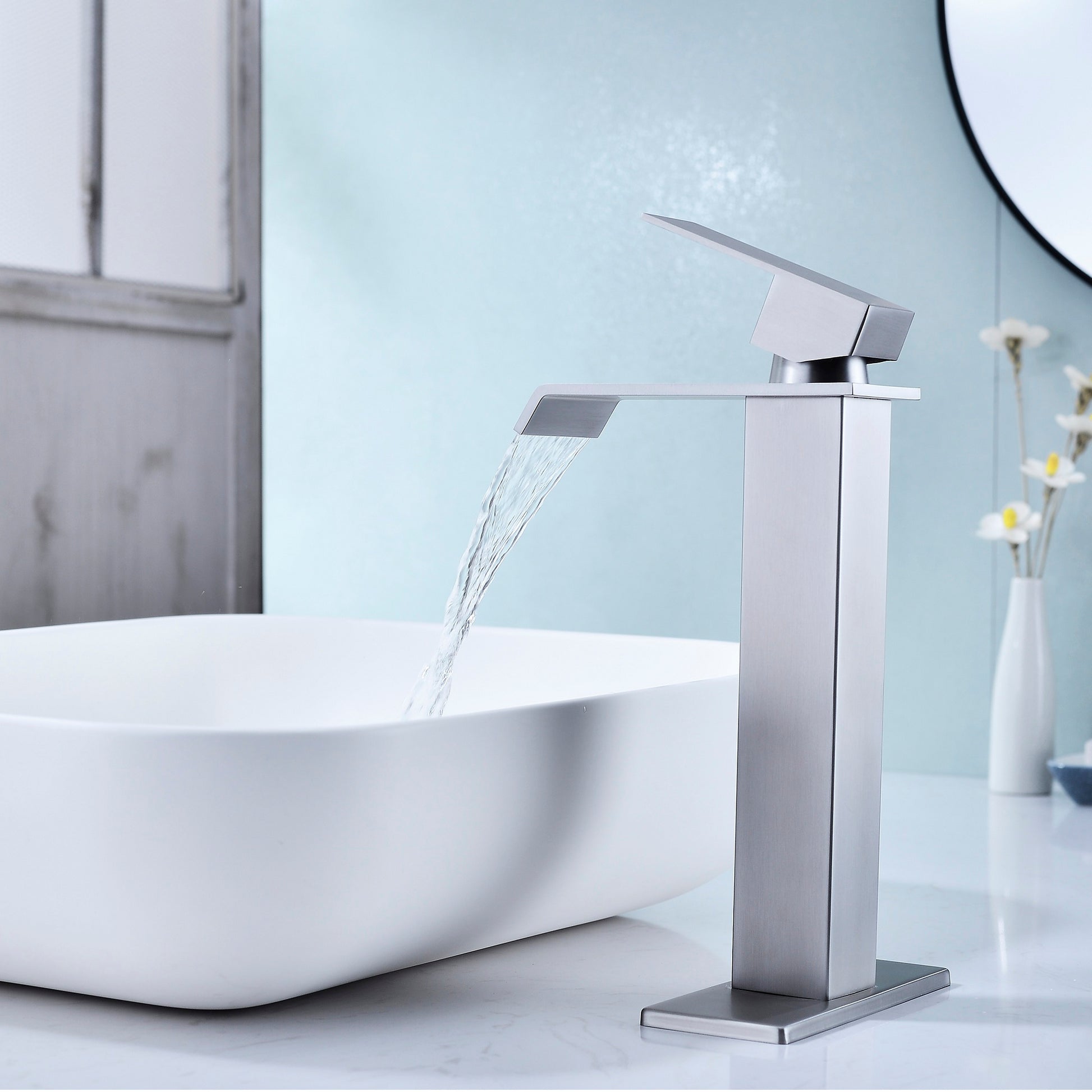 Waterfall Spout Bathroom Faucet,Single Handle Bathroom Vanity Sink Faucet-CASAINC
