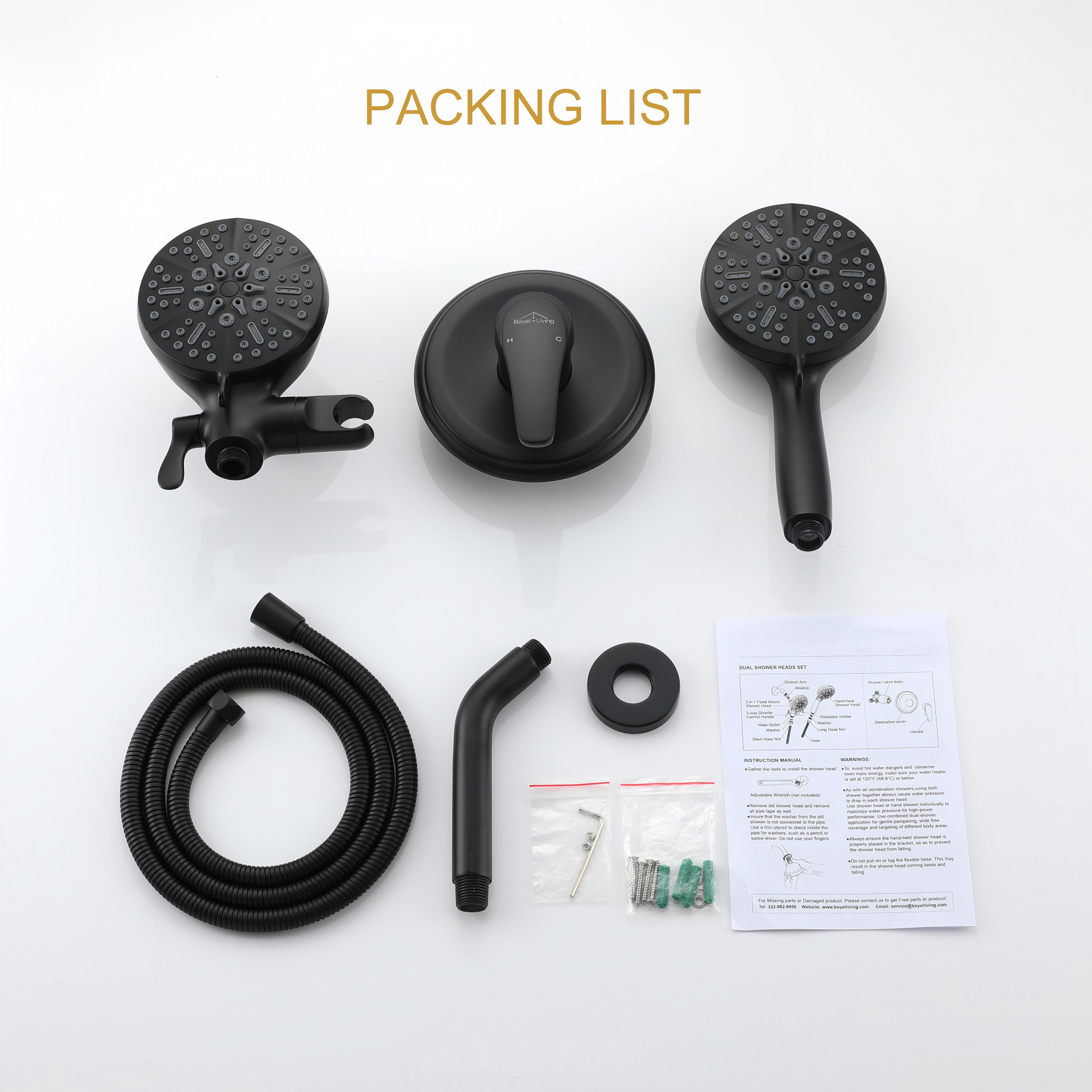 4.72" Wall Mount Dual Shower Heads with Multiple Spray Patterns