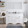 CASAINC 60 x 22 x 35.4 in. Solid Wood Bath Vanity with Marble Top and Backsplash in Gray/White (No/With Mirror)