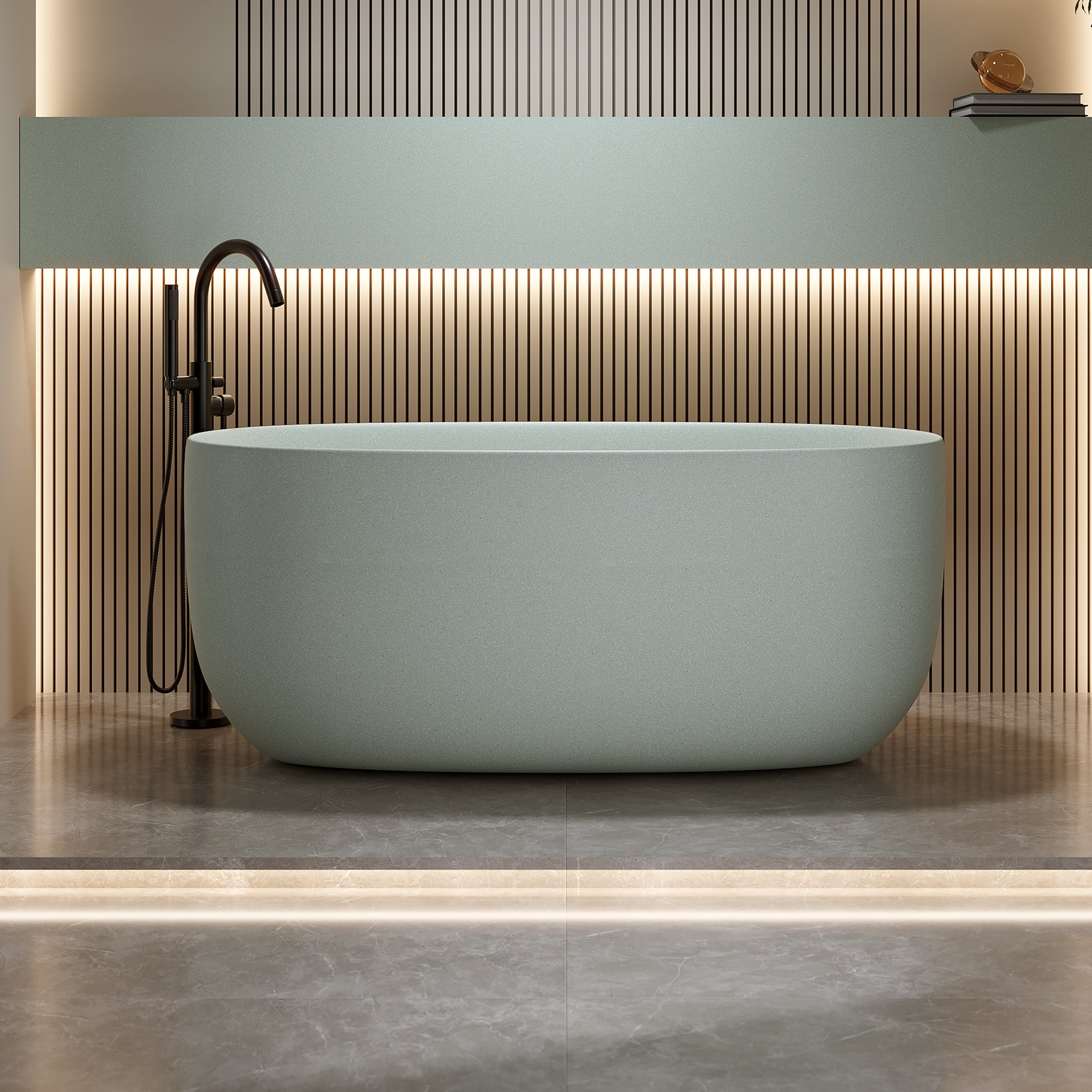 51" Freestanding Stone Resin Soaking Tub with Smooth Hand-Polished Surface, Pine Crest, Shadow Whisper