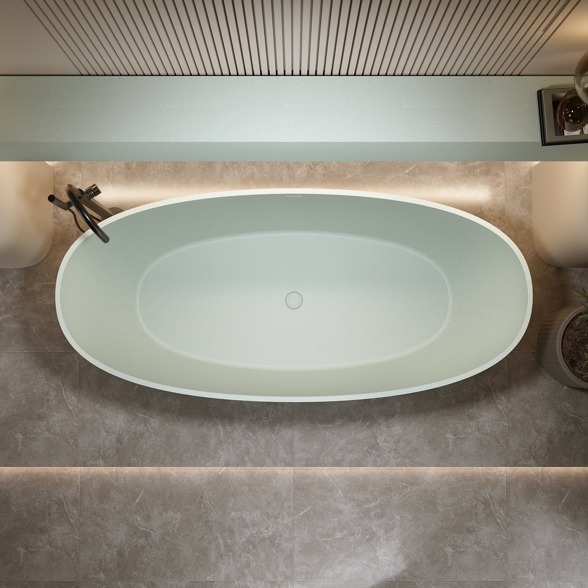 55"/59"/63"/67"/71" Turquoise Green Stone Resin Freestanding Bathtub with Center Overflow and Drain