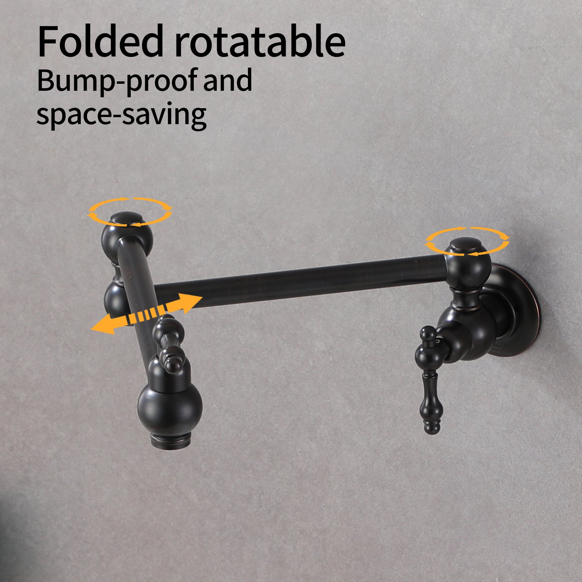 Wall Mounted Pot Filler Faucet with Double Handles, 360° Rotatable Folding Spout, Solid Brass Construction, Anti-Splash Aerator