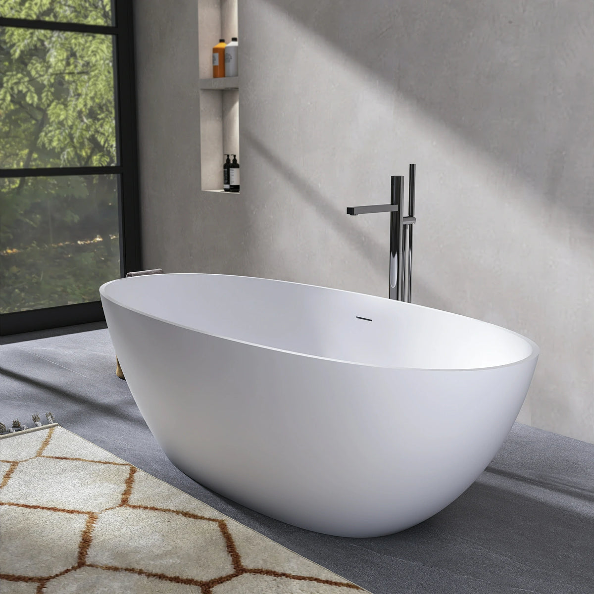 70.87" Solid Surface Freestanding Soaking Bathtub for Bathroom