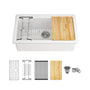 33 Inch White Fireclay Kitchen Sink Undermount Single Bowl with Sleek Glossy Finish