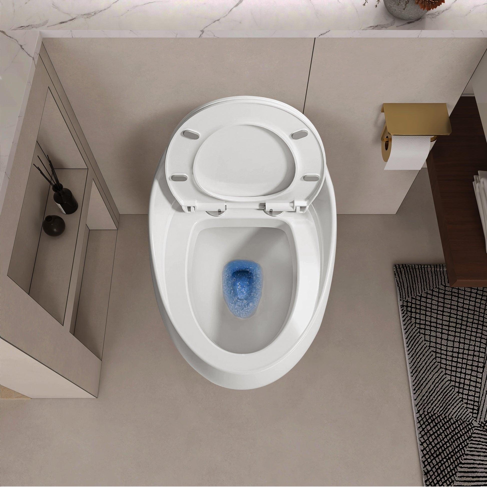 Egg Shape 1-Piece Toilet in Glossy White with 1.28 GPF Single Flush