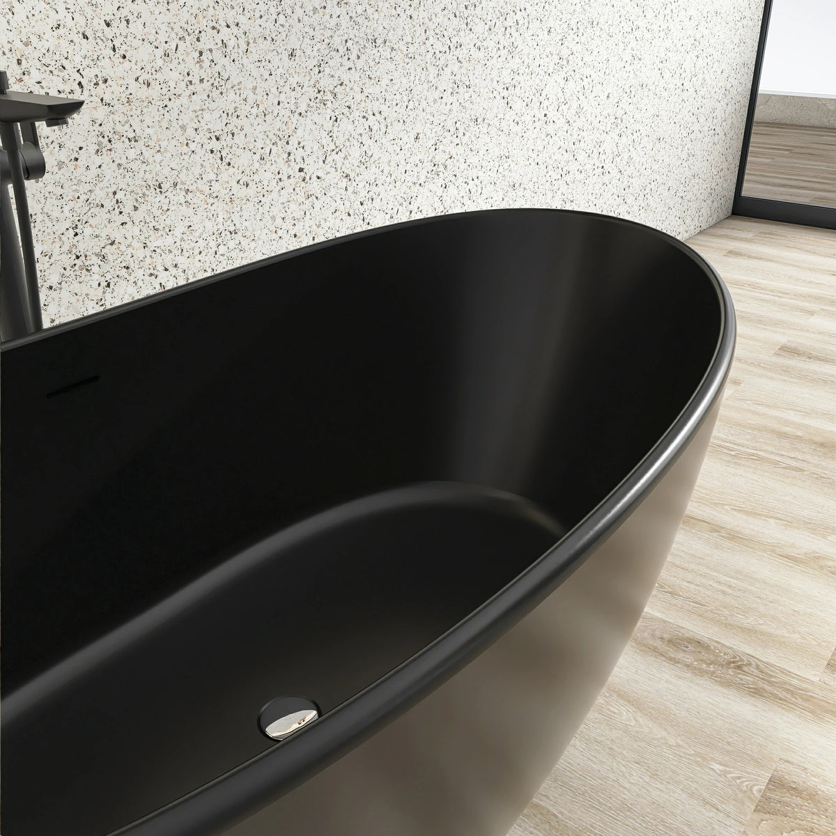 61" Solid Surface Freestanding Soaking Bathtub for Small to Medium Bathrooms