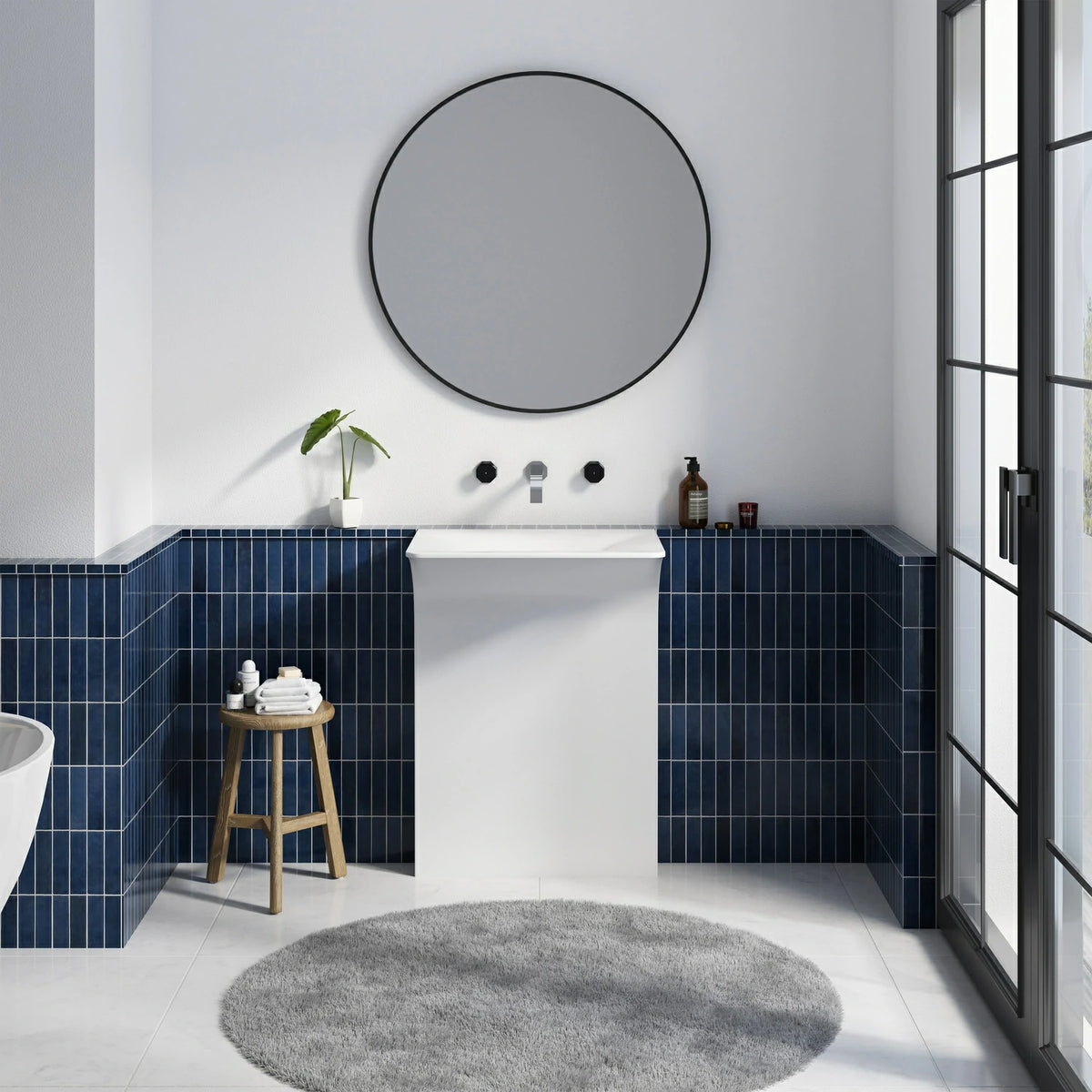 Architectural Matte White Solid Surface Wall-Mounted Pedestal Sink