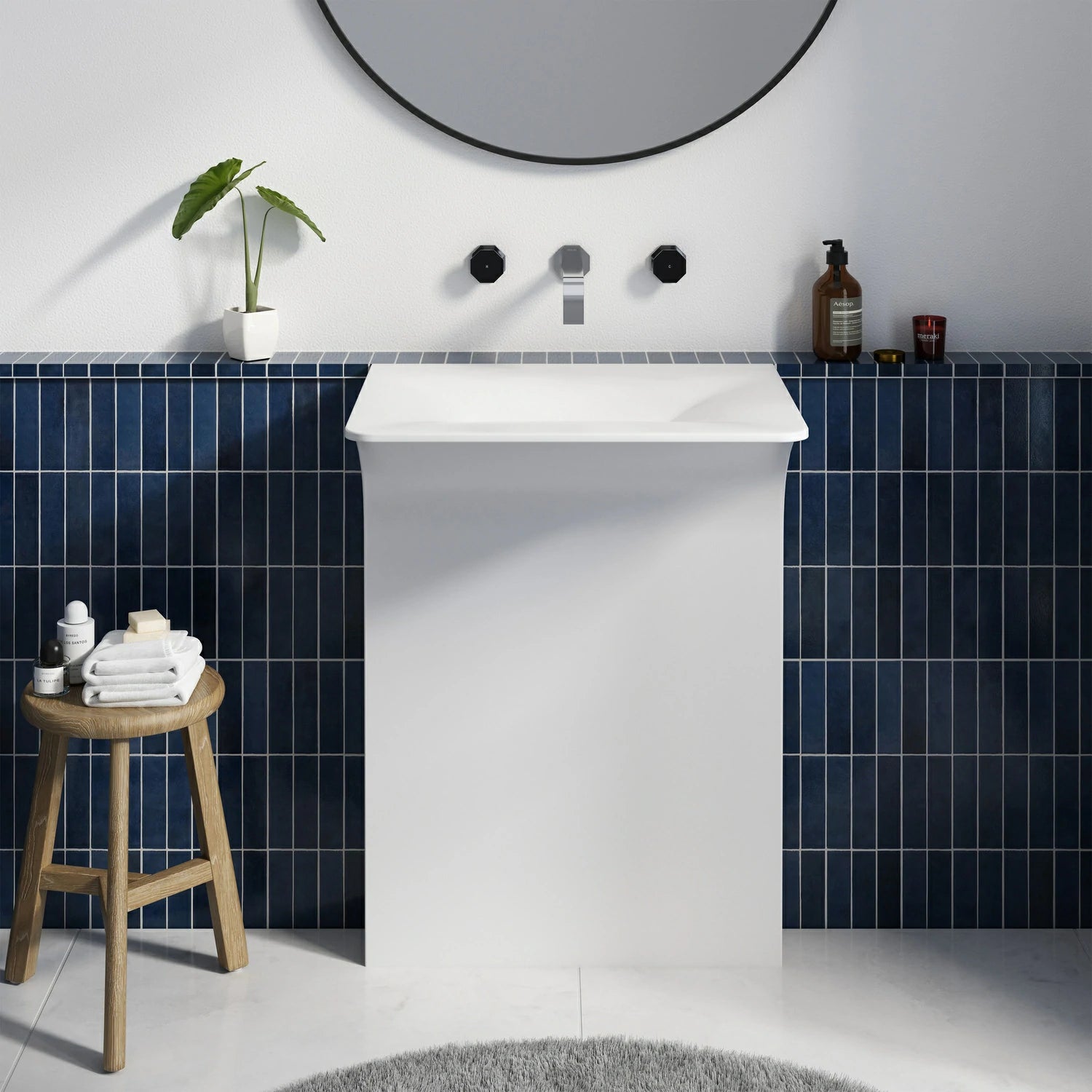 Architectural Matte White Solid Surface Wall-Mounted Pedestal Sink