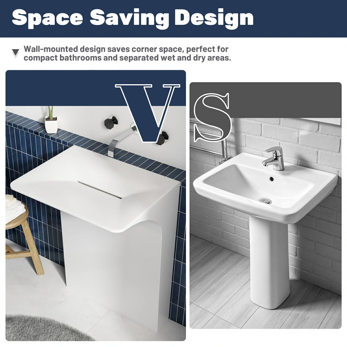 Architectural Matte White Solid Surface Wall-Mounted Pedestal Sink
