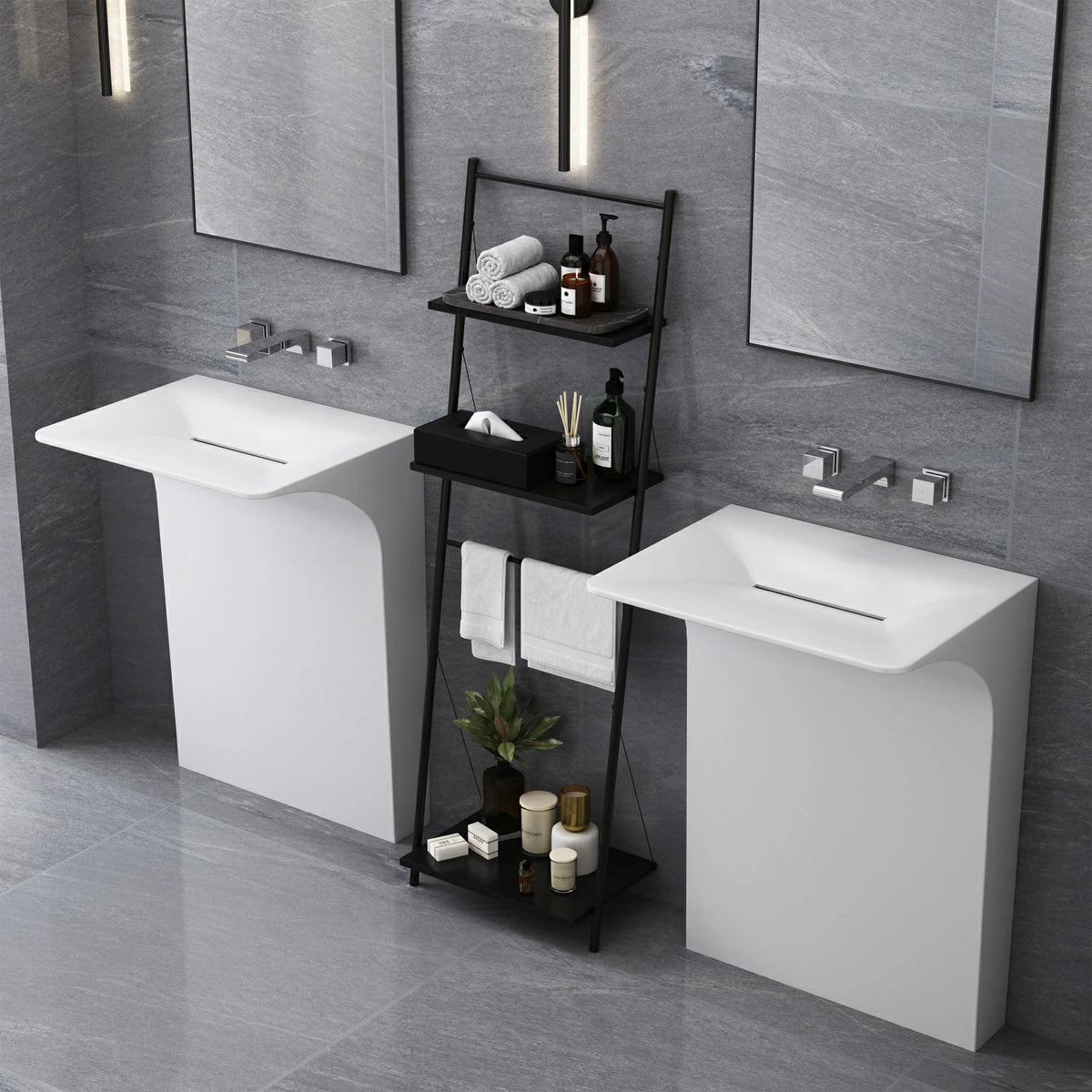 Architectural Matte White Solid Surface Wall-Mounted Pedestal Sink