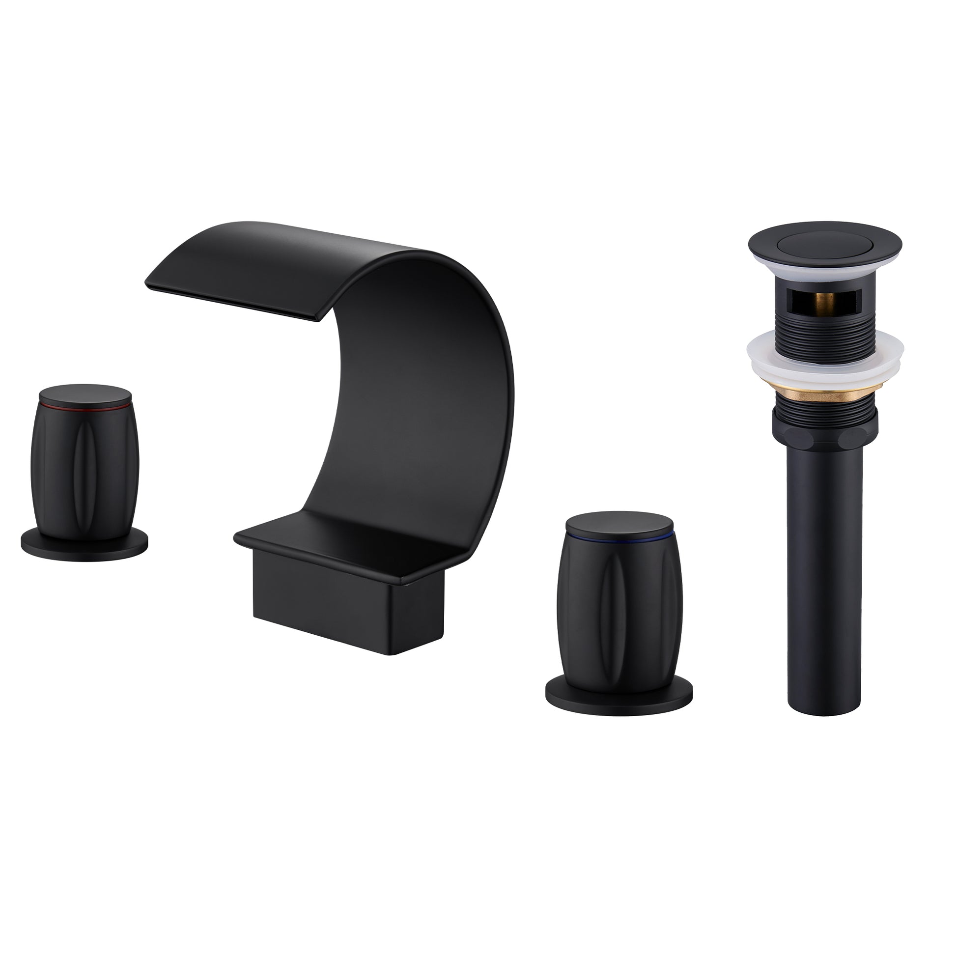Arc Waterfall Spout Bathroom Faucet with Dual Temperature Control Handles