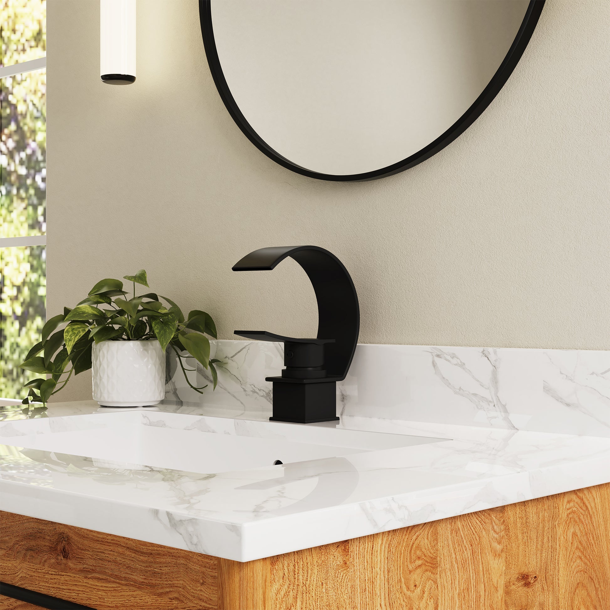 High Arc Single-Handle Waterfall Bathroom Faucet with Spotless Finish