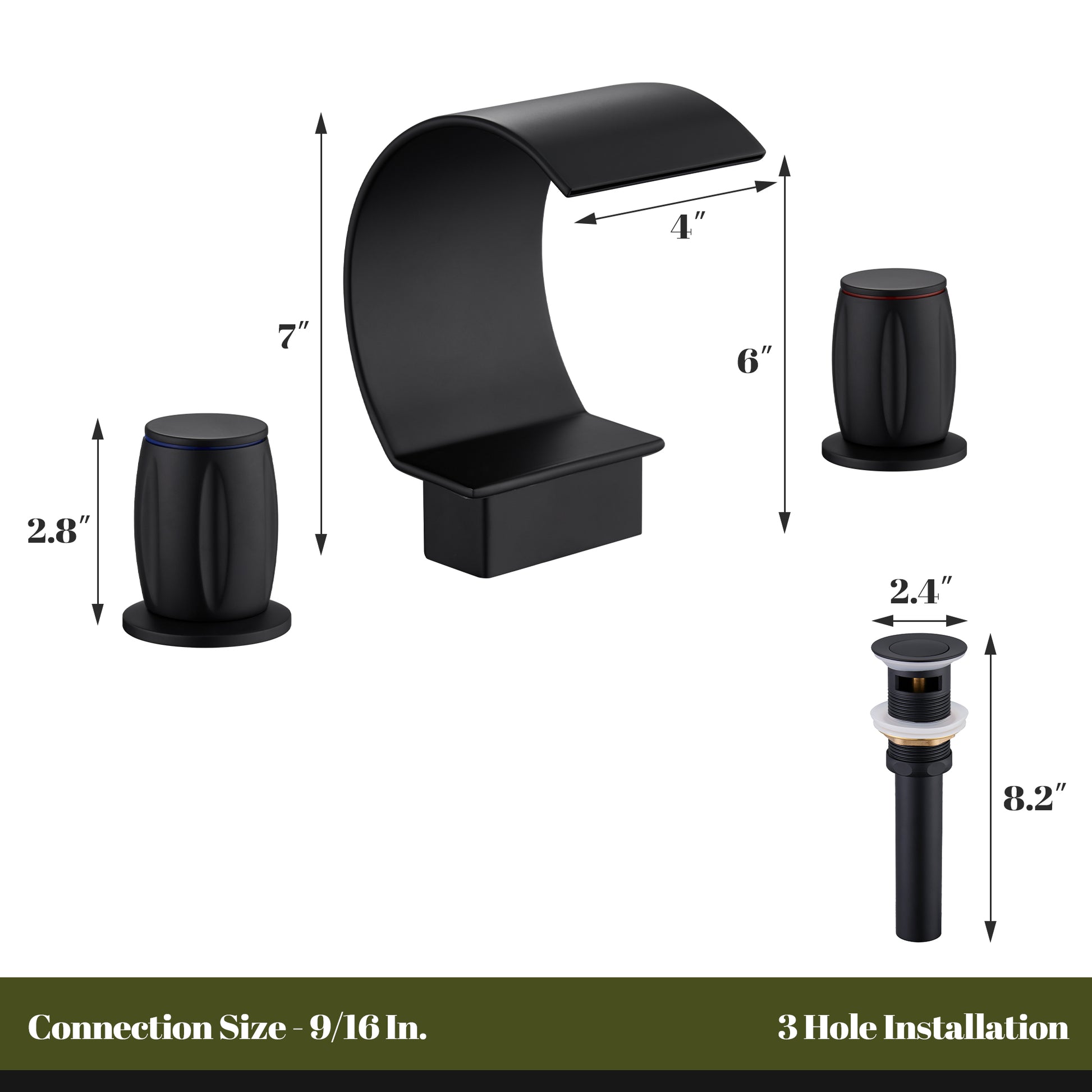 Arc Waterfall Spout Bathroom Faucet with Dual Temperature Control Handles