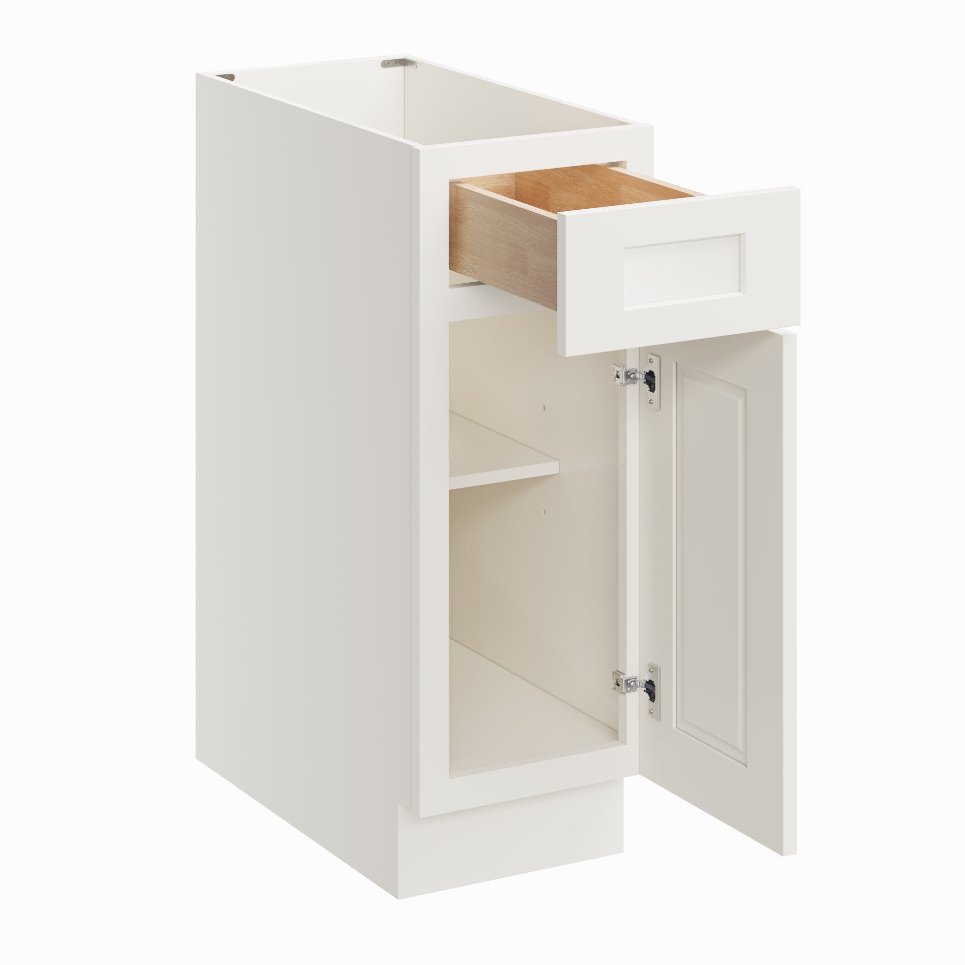 White Shaker RTA 12"W x 24"D x 34.5"H Base Cabinet with 1 Drawer and 1 Door