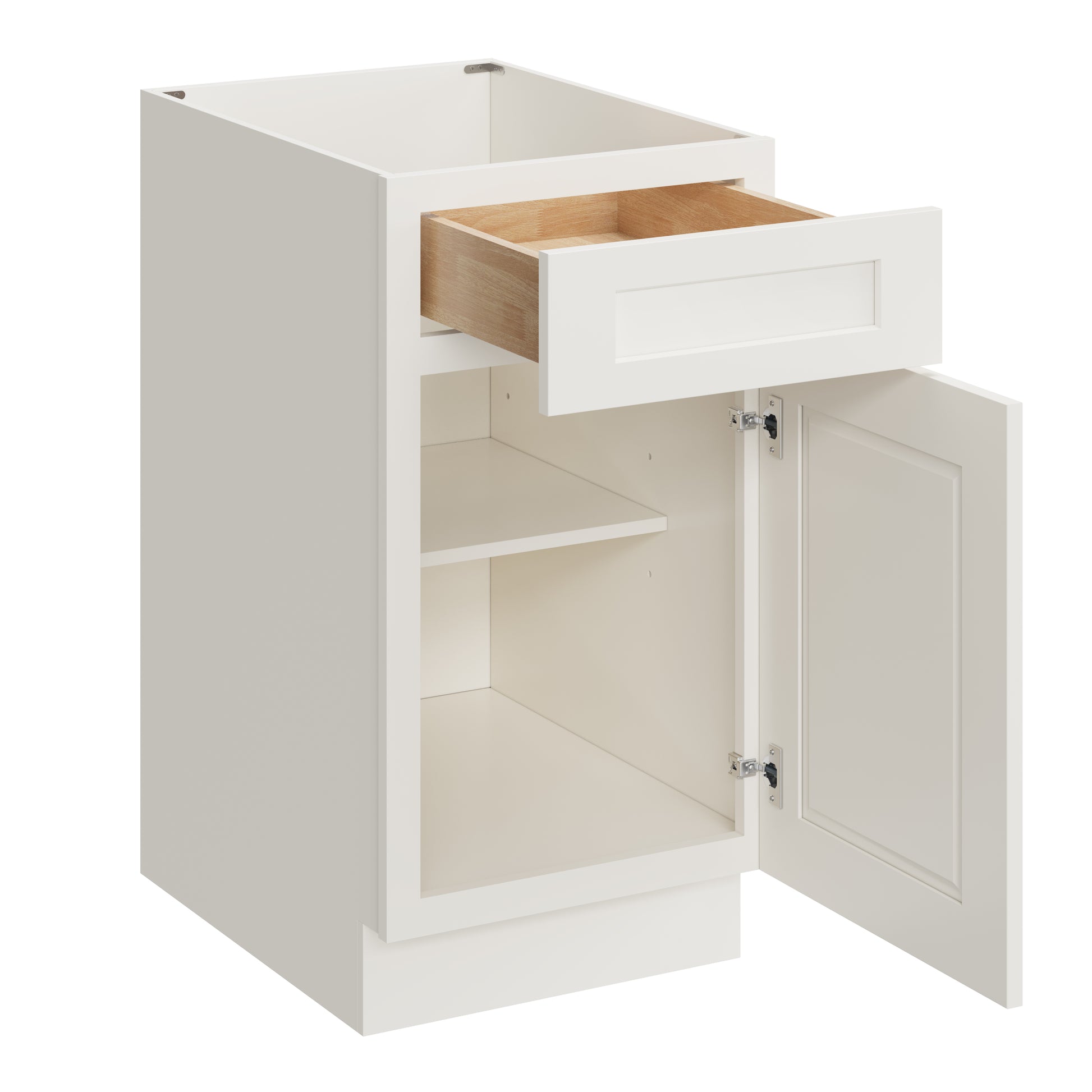 White Shaker RTA 18"W x 24"D x 34.5"H Base Cabinet with 1 Drawer and 1 Door