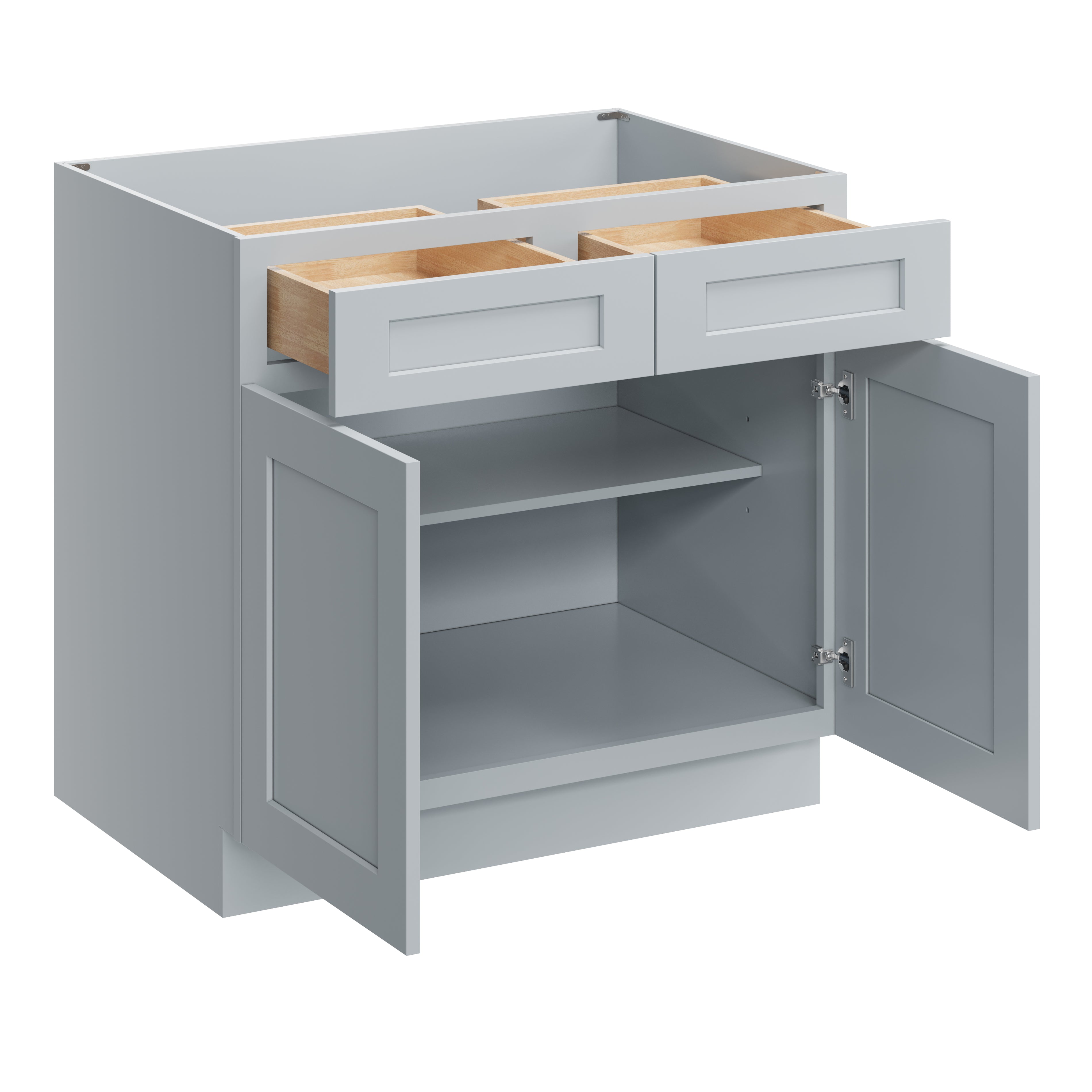 Dove Grey RTA 36"W x 24"D x 34.5"H Base Cabinet with 2 Drawers and 2 Doors