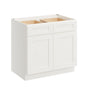 White Shaker RTA 36"W x 24"D x 34.5"H Base Cabinet with 2 Drawers and 2 Doors