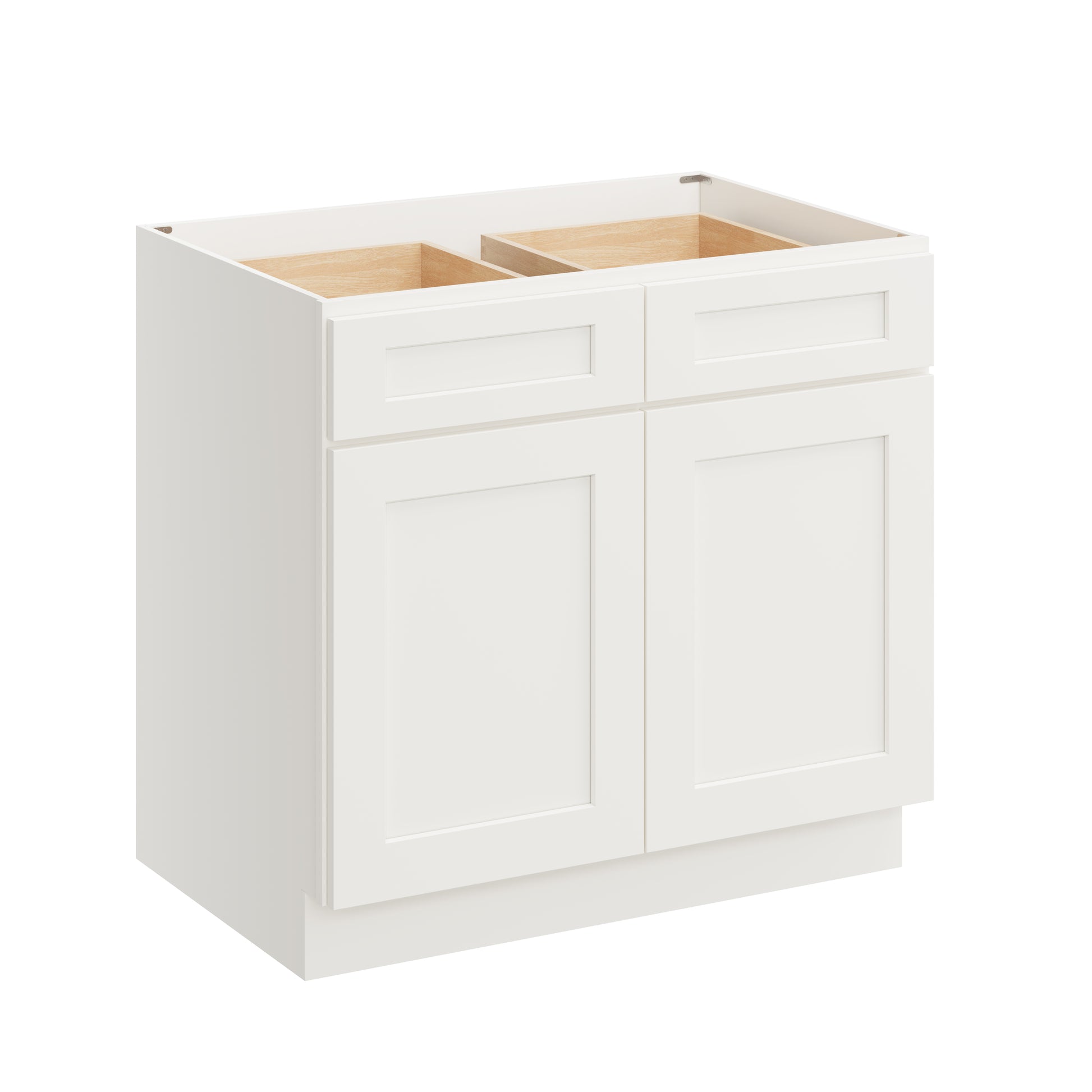 White Shaker RTA 36"W x 24"D x 34.5"H Base Cabinet with 2 Drawers and 2 Doors