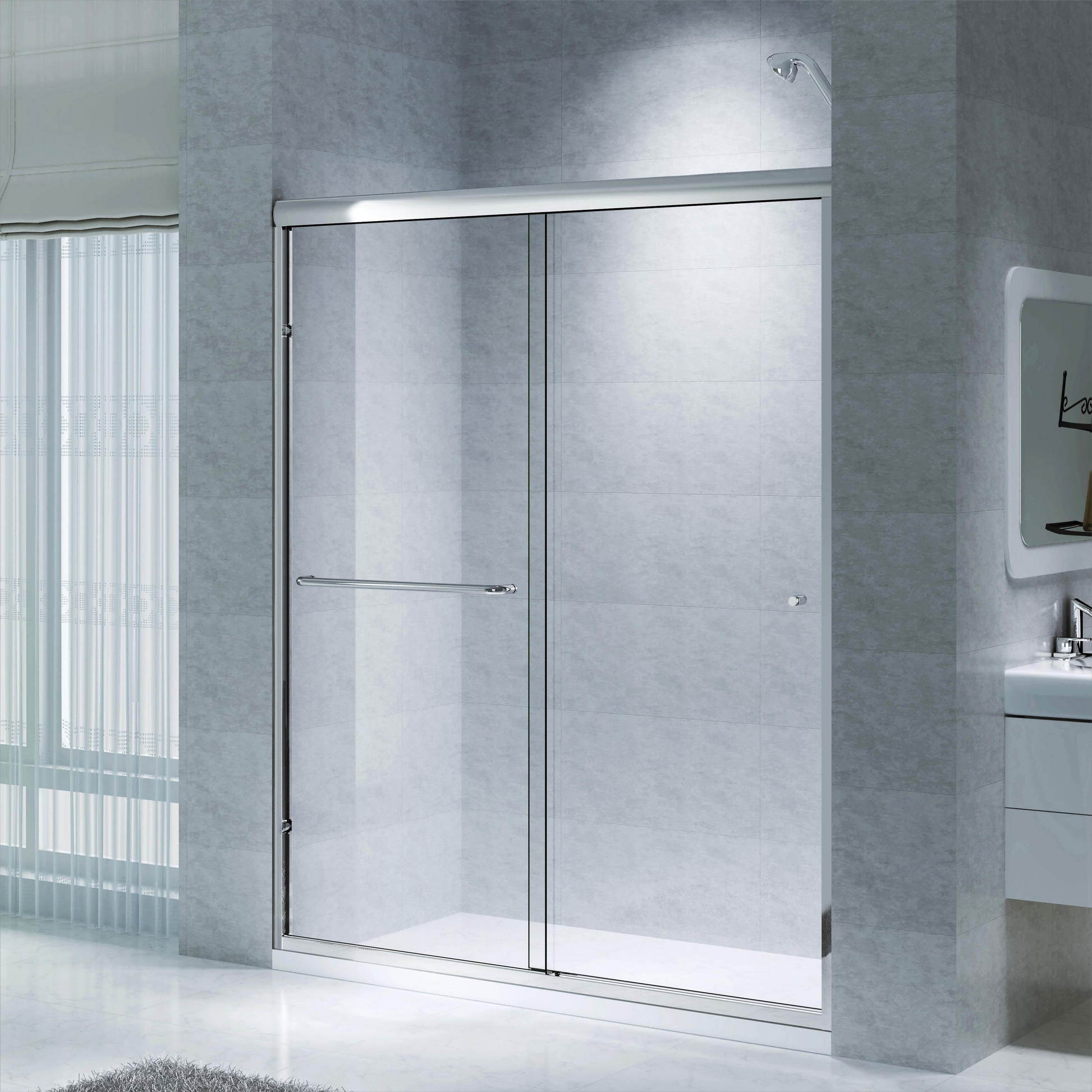 48" Semi-Frameless Sliding Shower Door with SGCC Tempered Glass & Soft Close