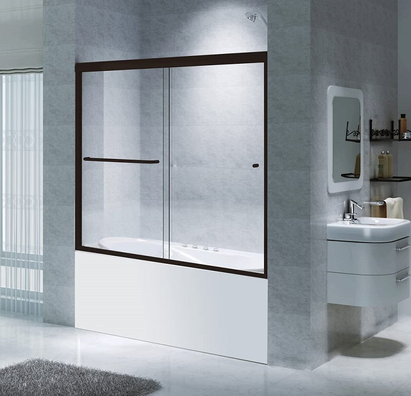 59" Semi-Frameless Sliding Shower Door with SGCC Tempered Glass & Soft Close
