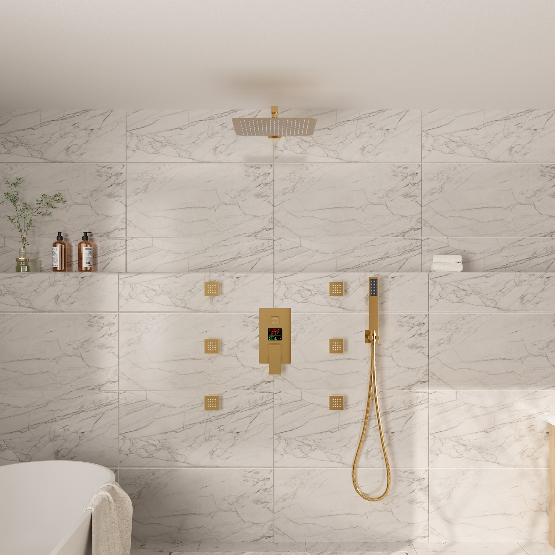 12" Wall Mount Rain Shower System with Water-Powered Digital Display