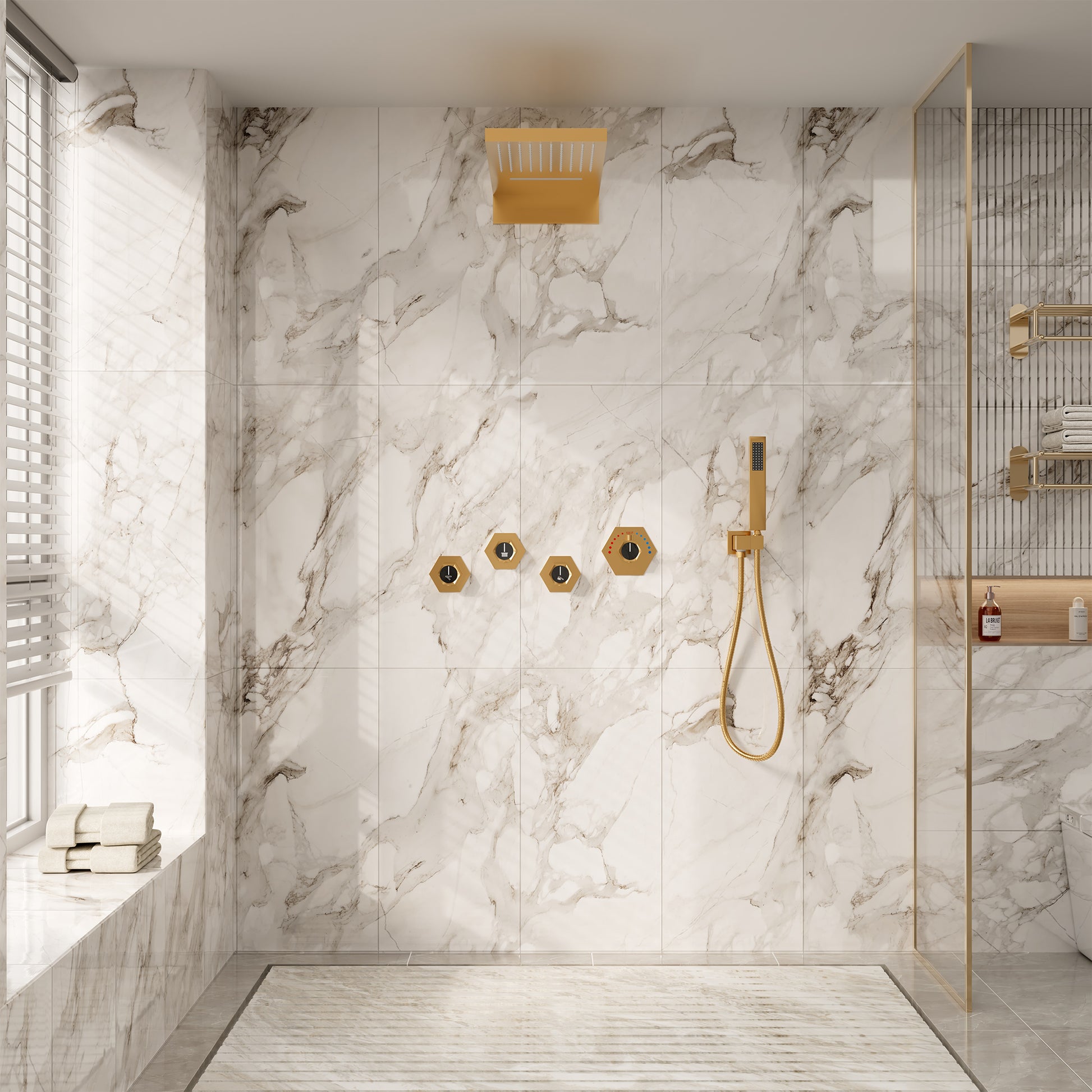 22" Wall-Mount Thermostatic Shower System with 64-Color LED & Built-In Music