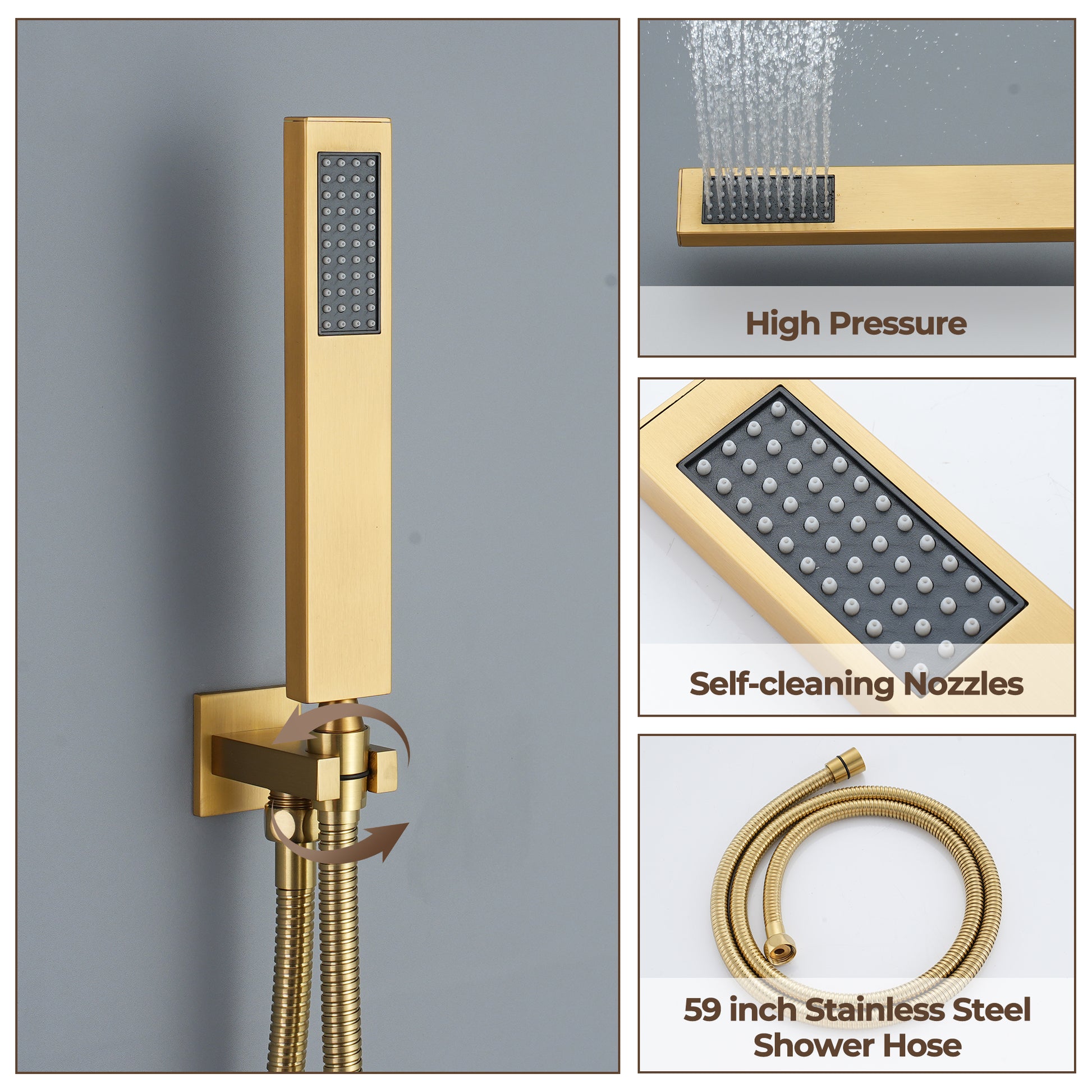 3-Function Ceiling-Mounted Thermostatic Shower System with 6 Body Jets